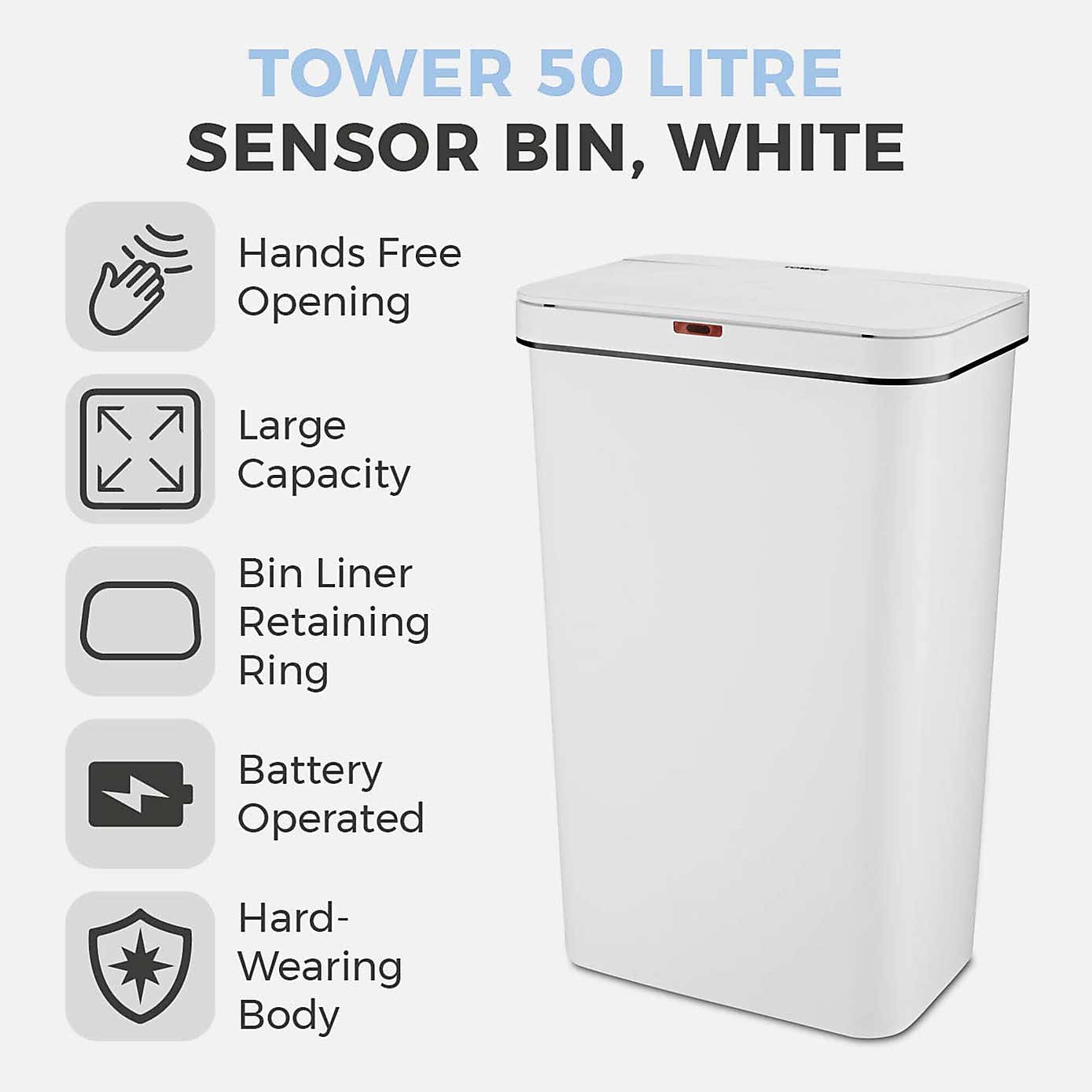 Tower 50L Rectangular Sensor Bin