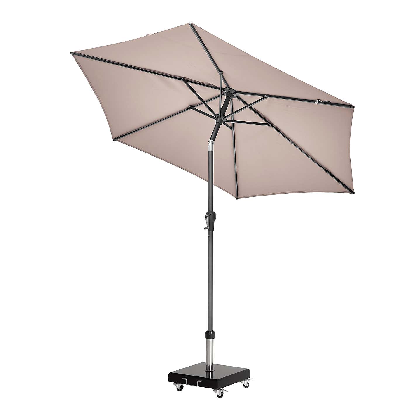 Riva 2.5m Round Parasol with Rome Polished Black Granite Wheeled Parasol Base
