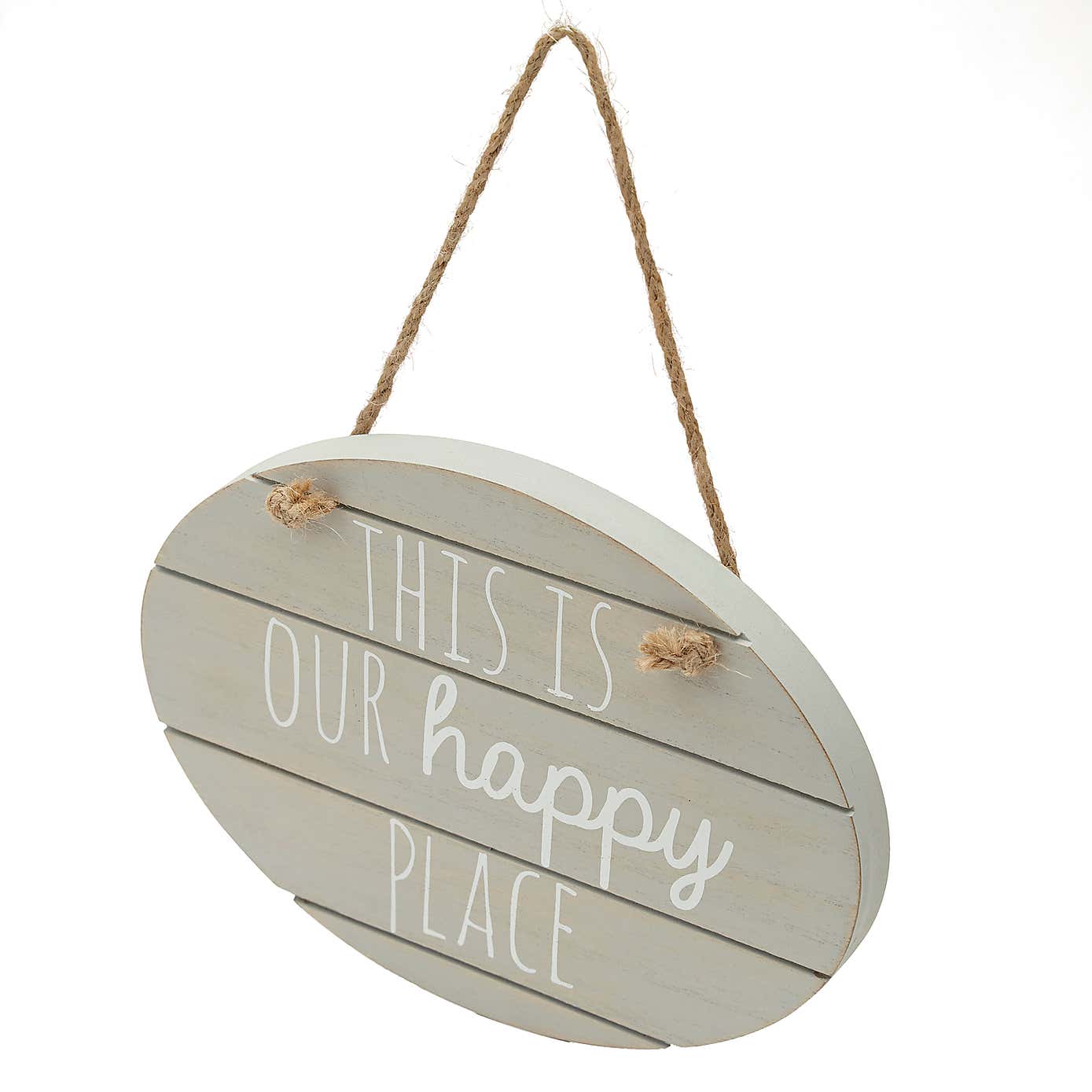 Grey Happy Place Hanging Plaque