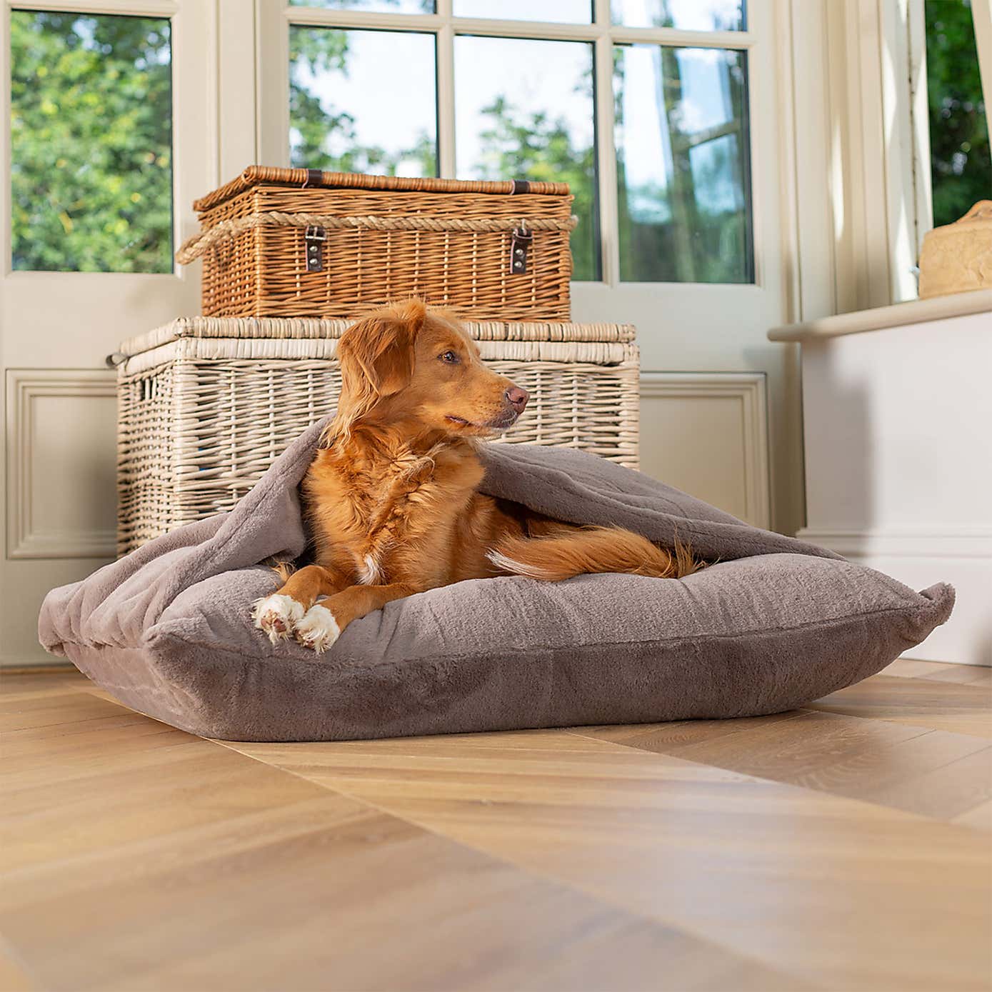 Lords and Labradors Faux Fur Sleepy Burrow Dog Bed