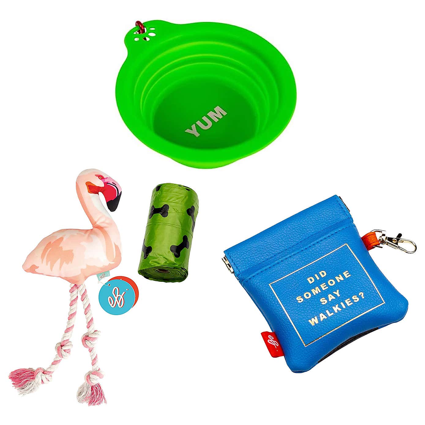 Emily Brooks Dog Bowl, Flamingo Toy and Treat Pouch Set