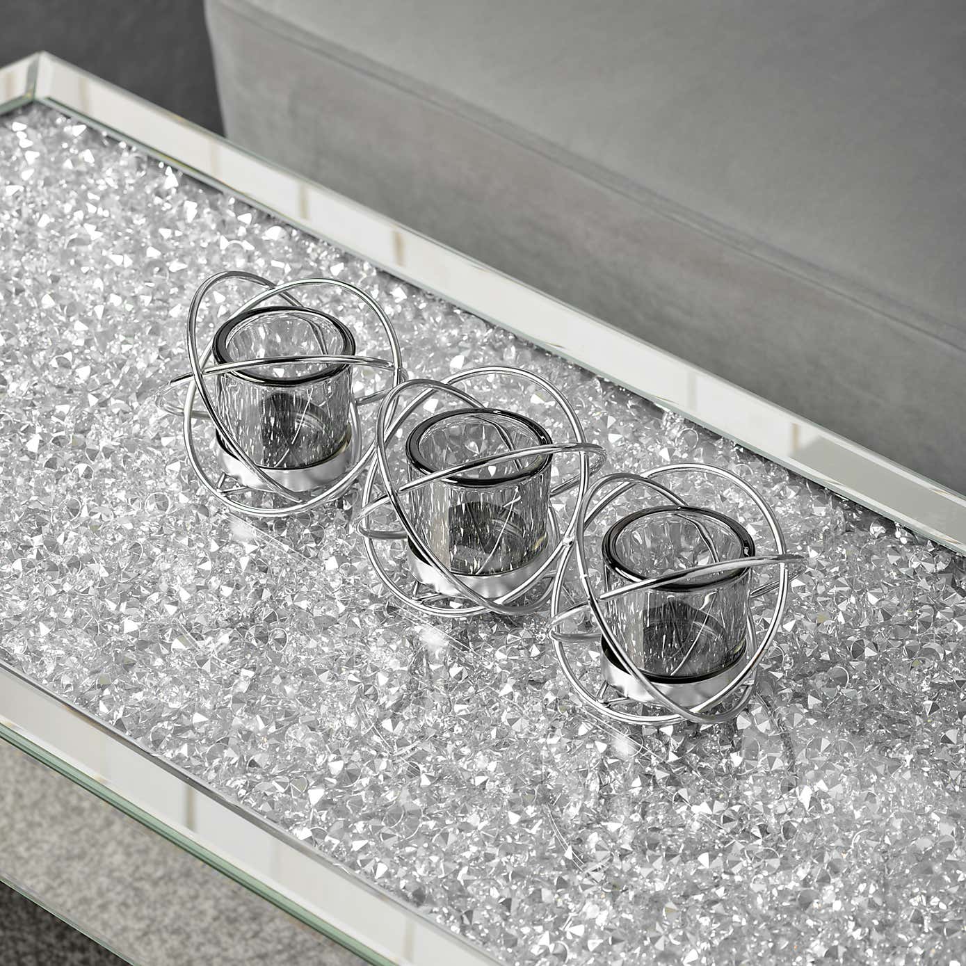 Hestia Glass Triple Smoke Tea Light Holder