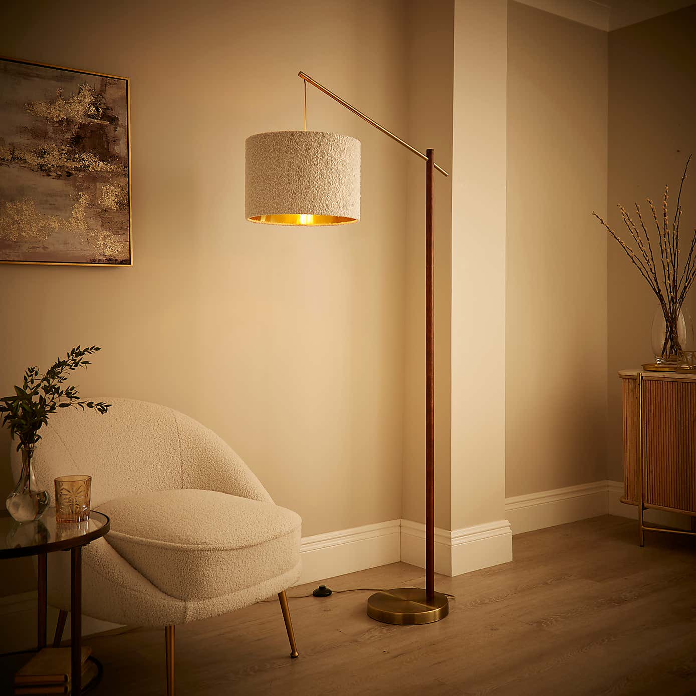 Hazelle Boucle Wooden Floor Lamp