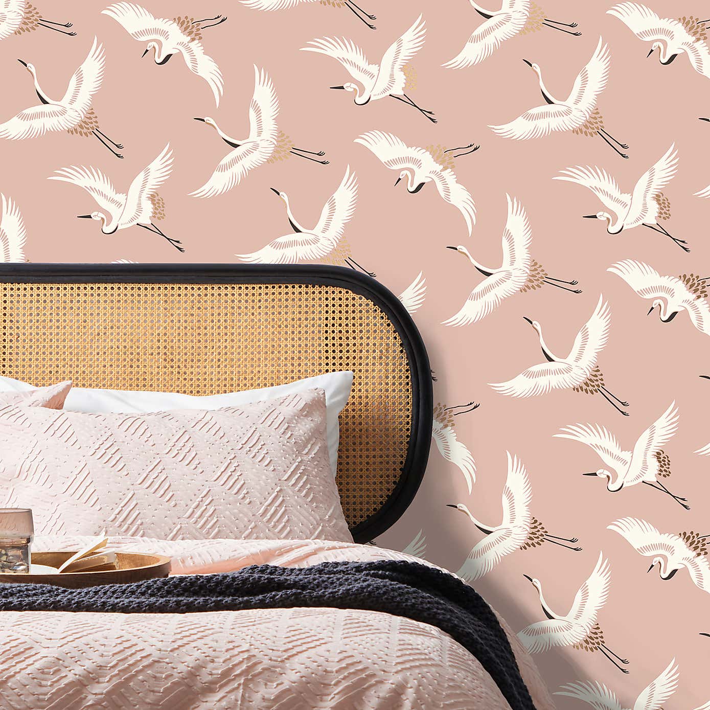 Flying Cranes Blush Wallpaper