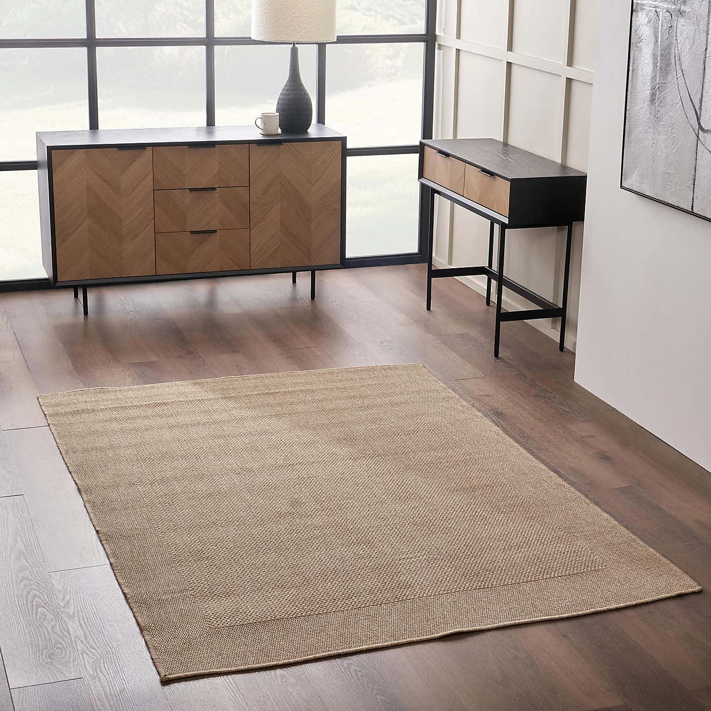 Pacific Lifestyle Natural Border Design Rectangle Indoor Outdoor Rug