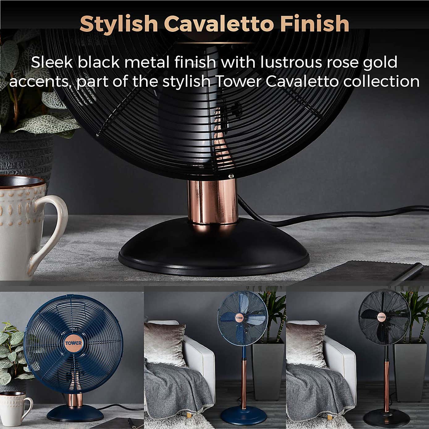 Tower Cavaletto 12" Rose Gold Desk Fan