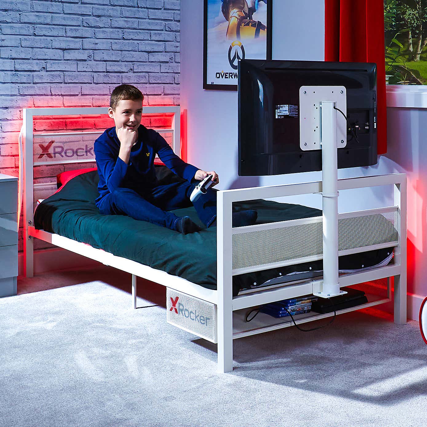 X Rocker White Basecamp Gaming Bed with TV VESA Mount