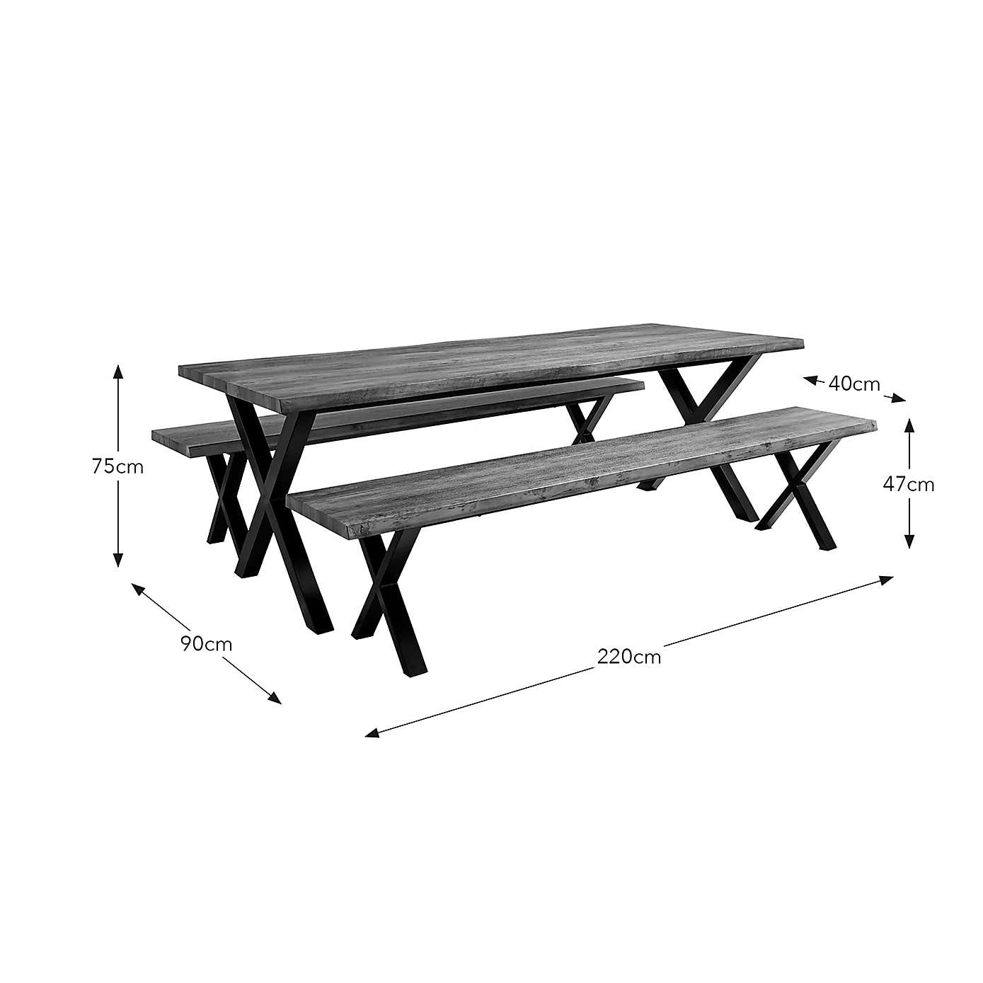 Ezra Large Dining Bench Set, 220cm