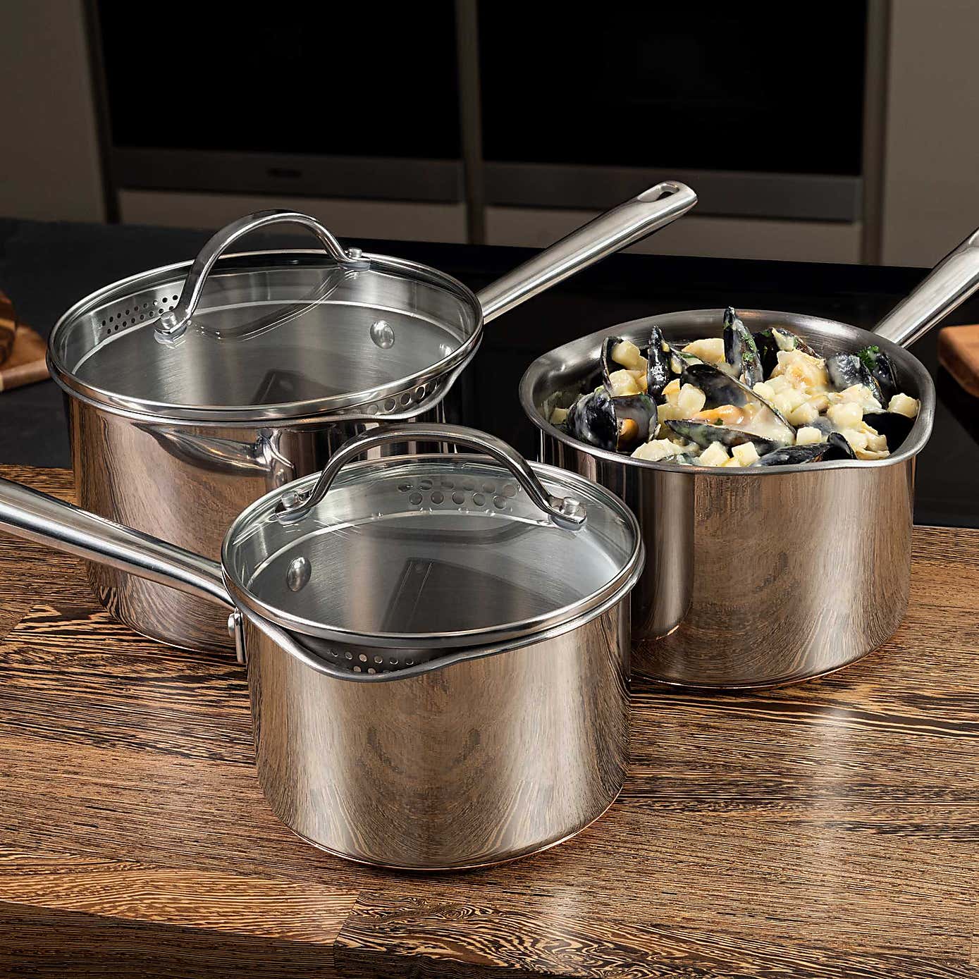 Copper Base Non-Stick Stainless Steel 3 Piece Pan Set