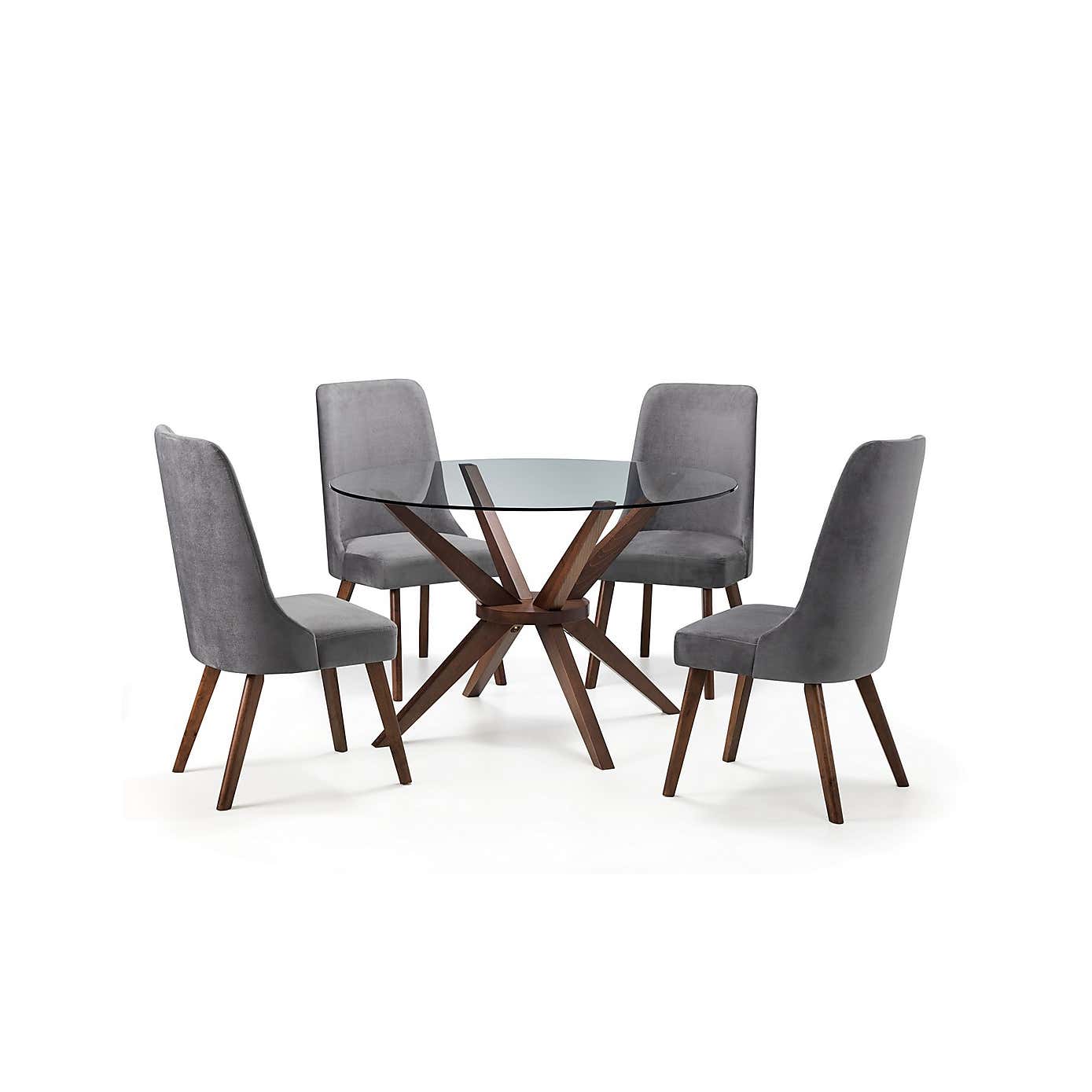 Chelsea Small Round Glass Dining Table with 4 Huxley Dining Chairs