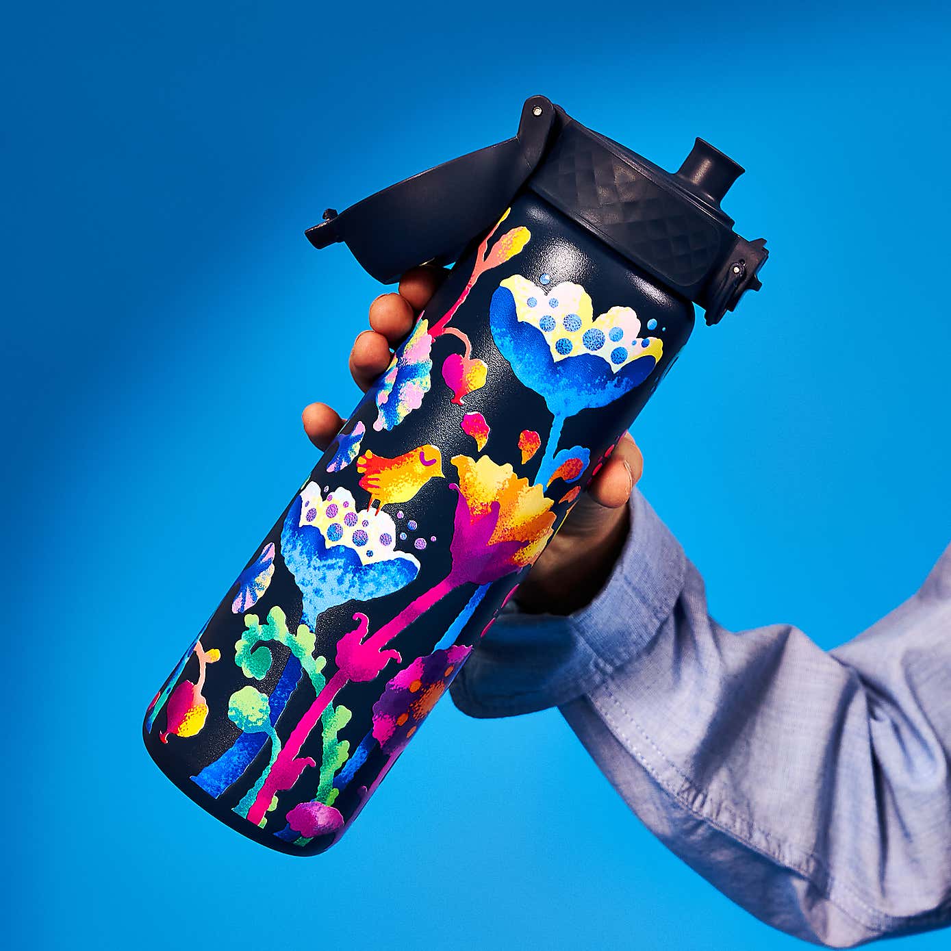 Ion8 Bright Floral Leak Proof Vacuum Insulated Slim Water Bottle, 500ml