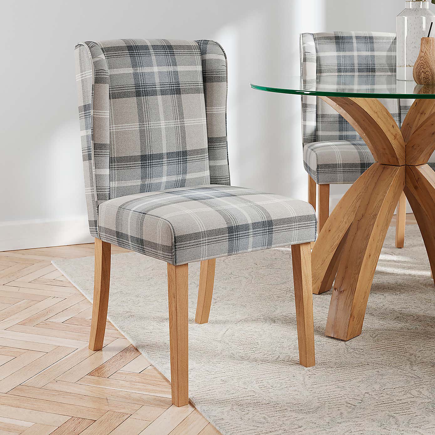Oswald Set of 2 Country Check Dining Chairs