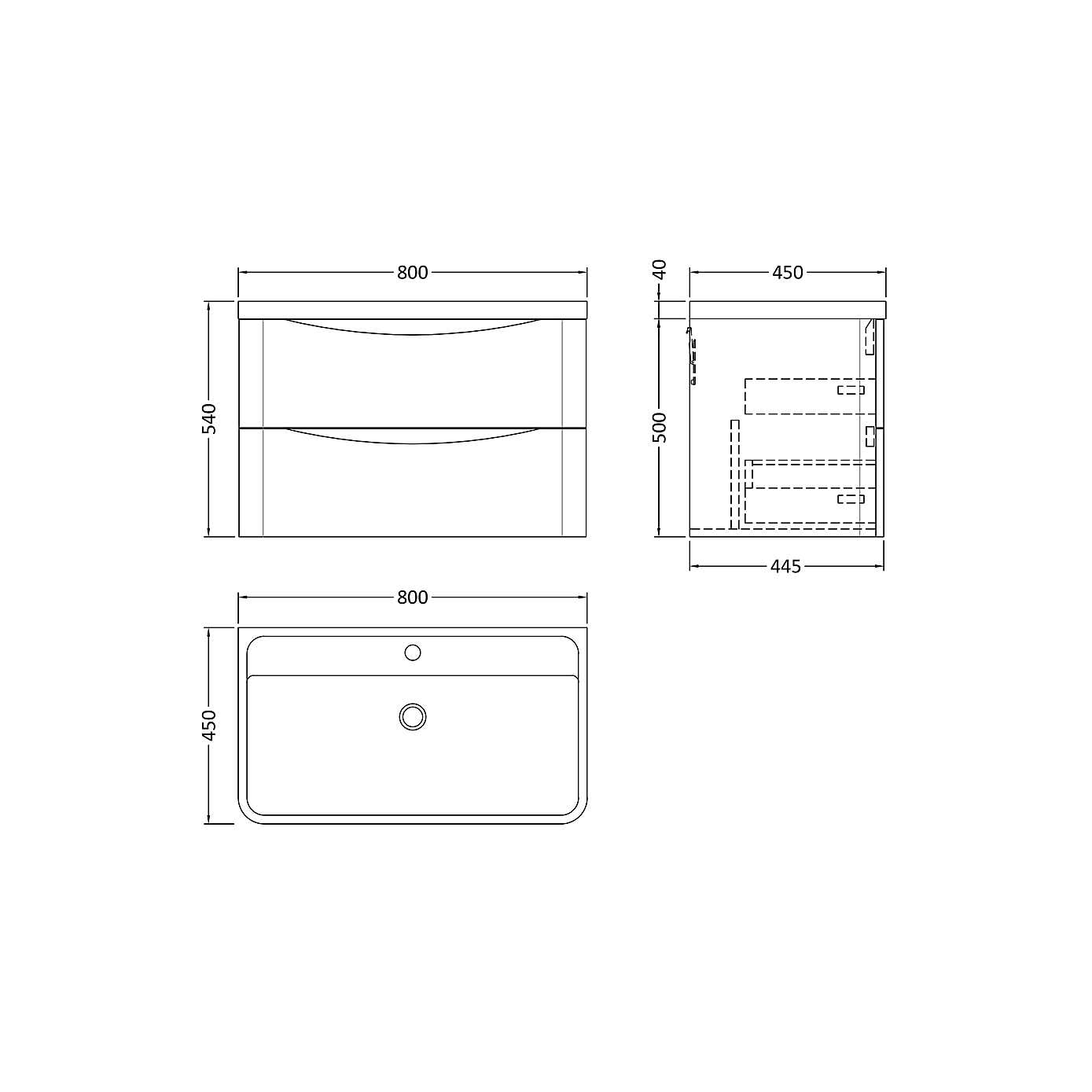 Lunar Wall Mounted 2 Drawer Vanity Unit with Polymarble Basin