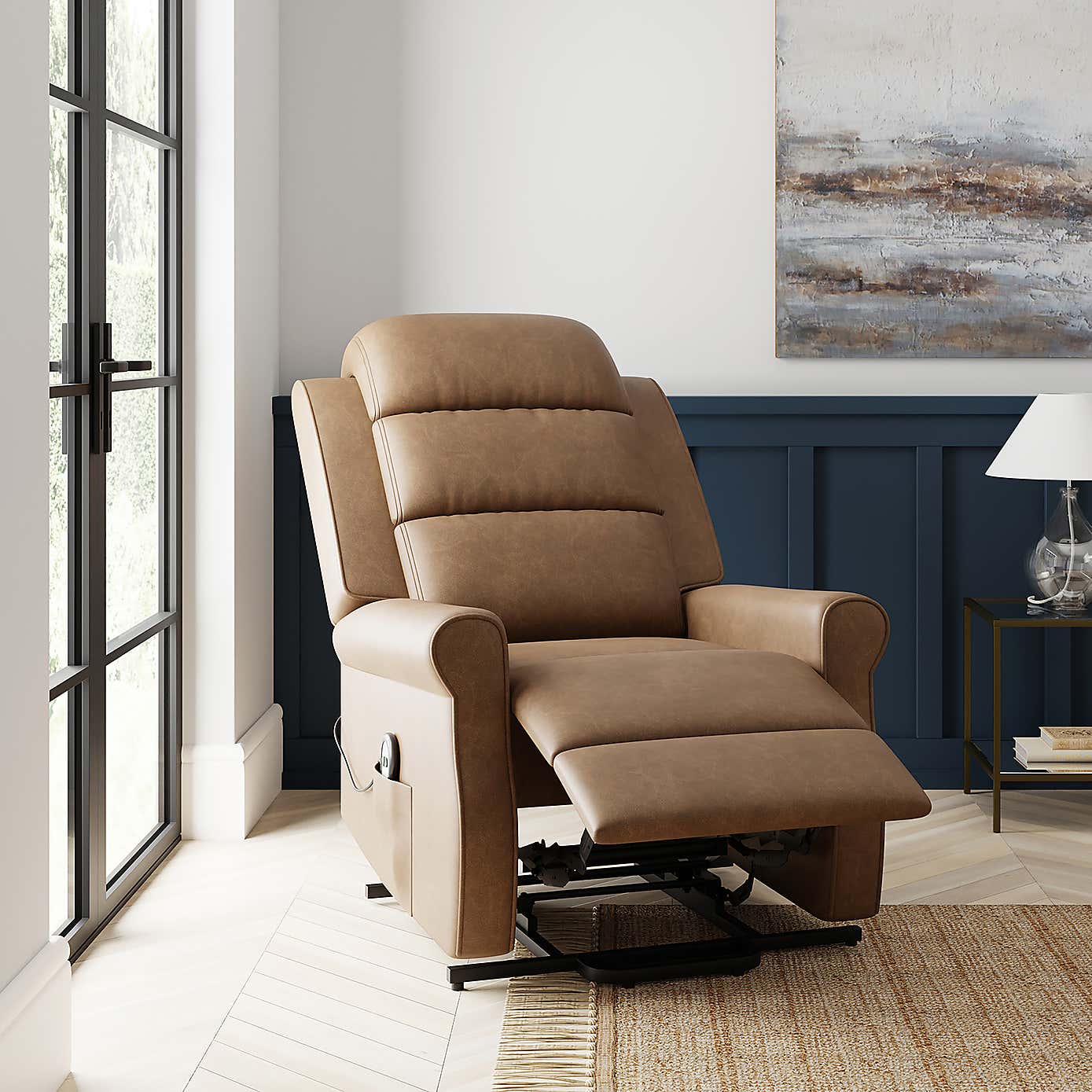 Edith Distressed Faux Leather Rise and Recline Chair