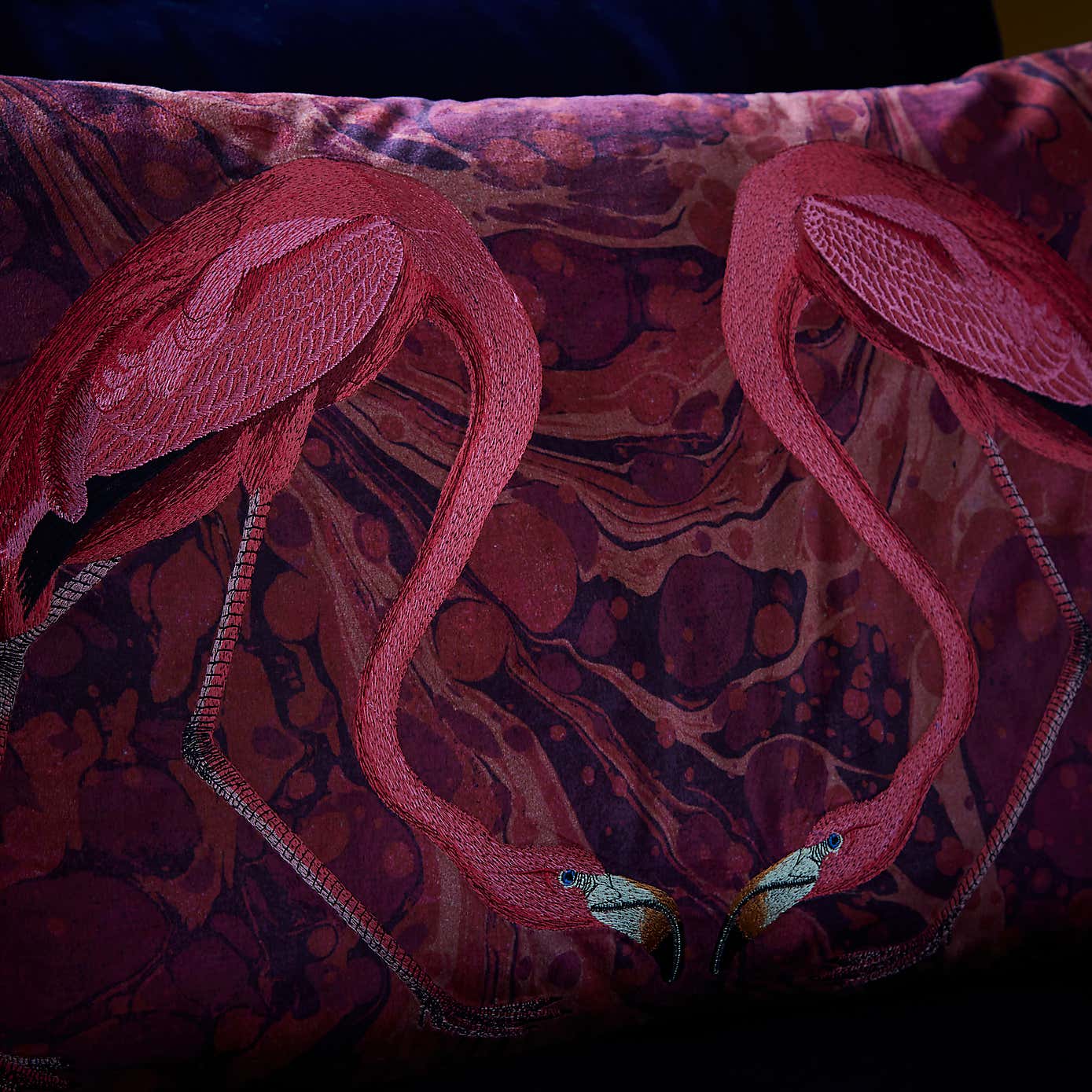Flamingo Embroidery Cushion Magenta