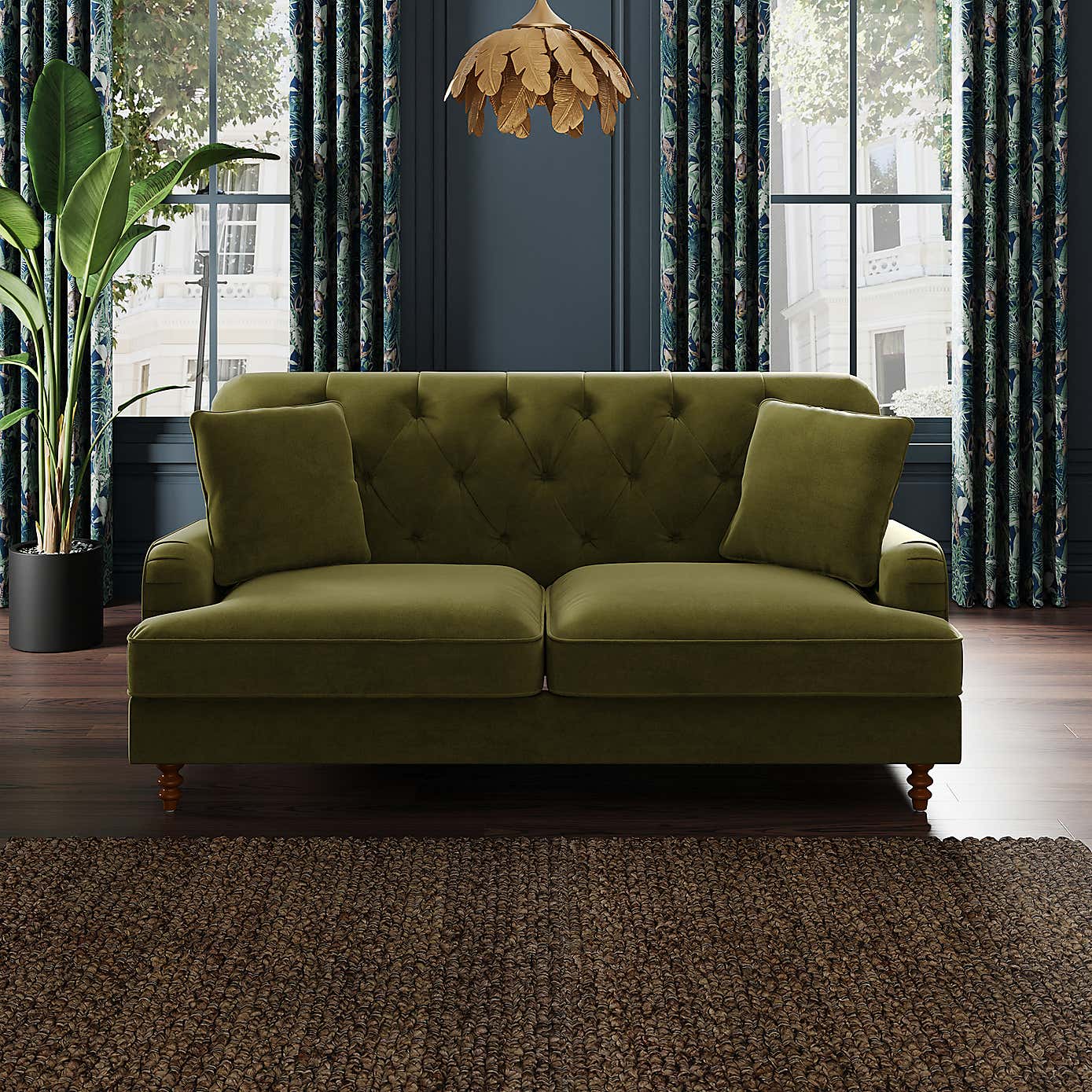 Beatrice Velvet Buttoned 3 Seater Double Sofa Bed