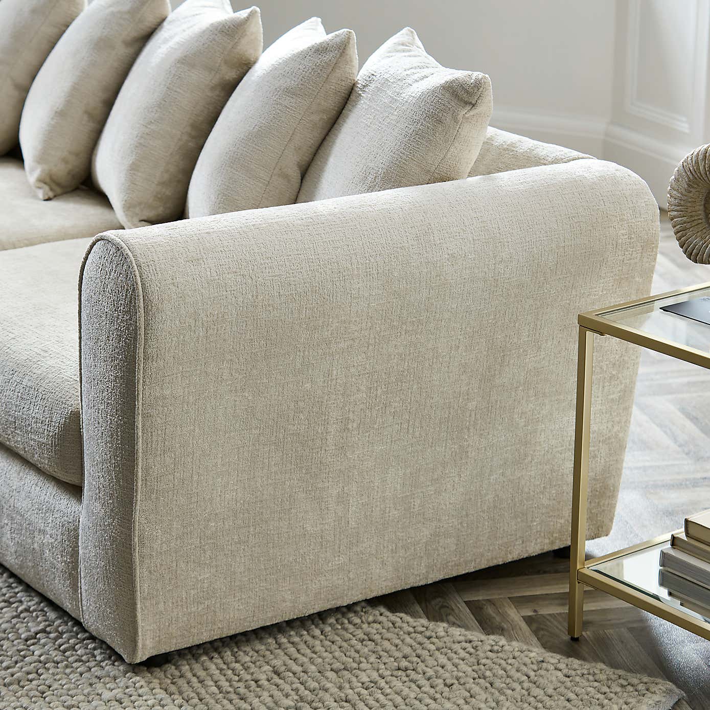 Blake Curved Arm Scatter Back Soft Texture Chenille Corner Chaise