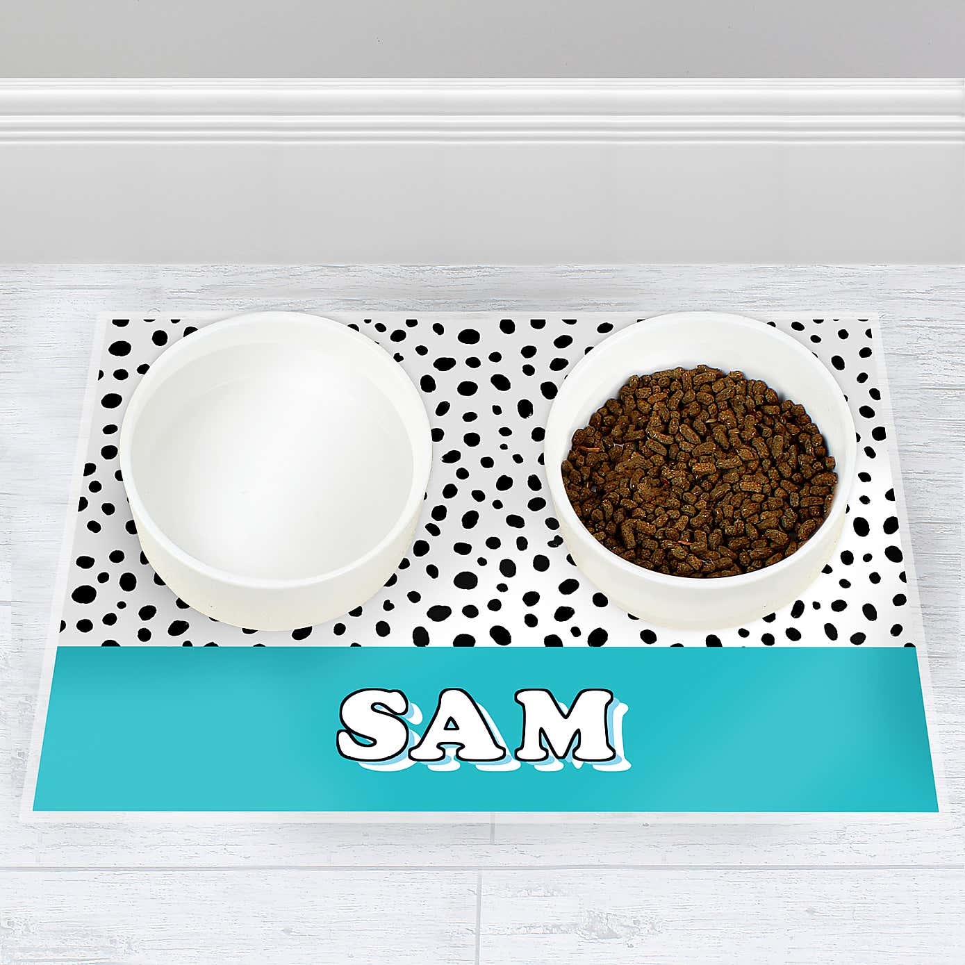 Personalised Spotty Dog Pet Bowl Mat