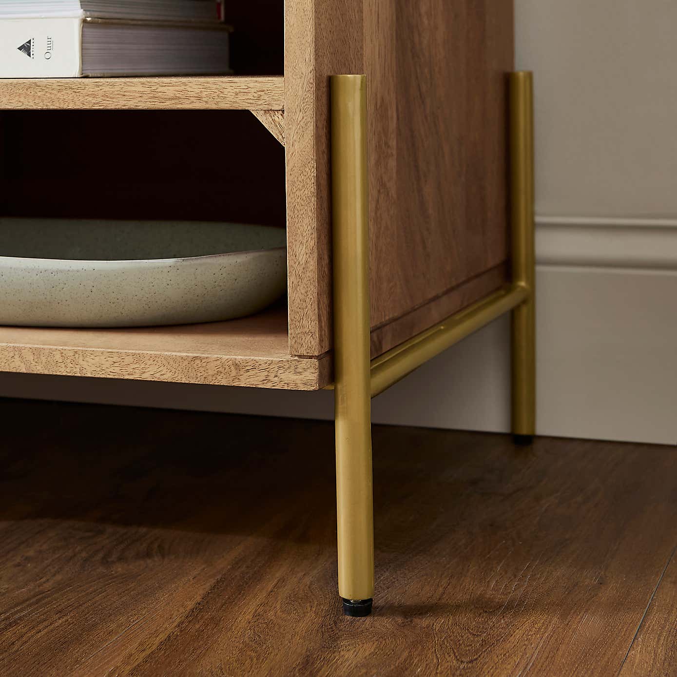 Zaneta Small TV Unit For TVs up to 42", Mango Wood and Brass