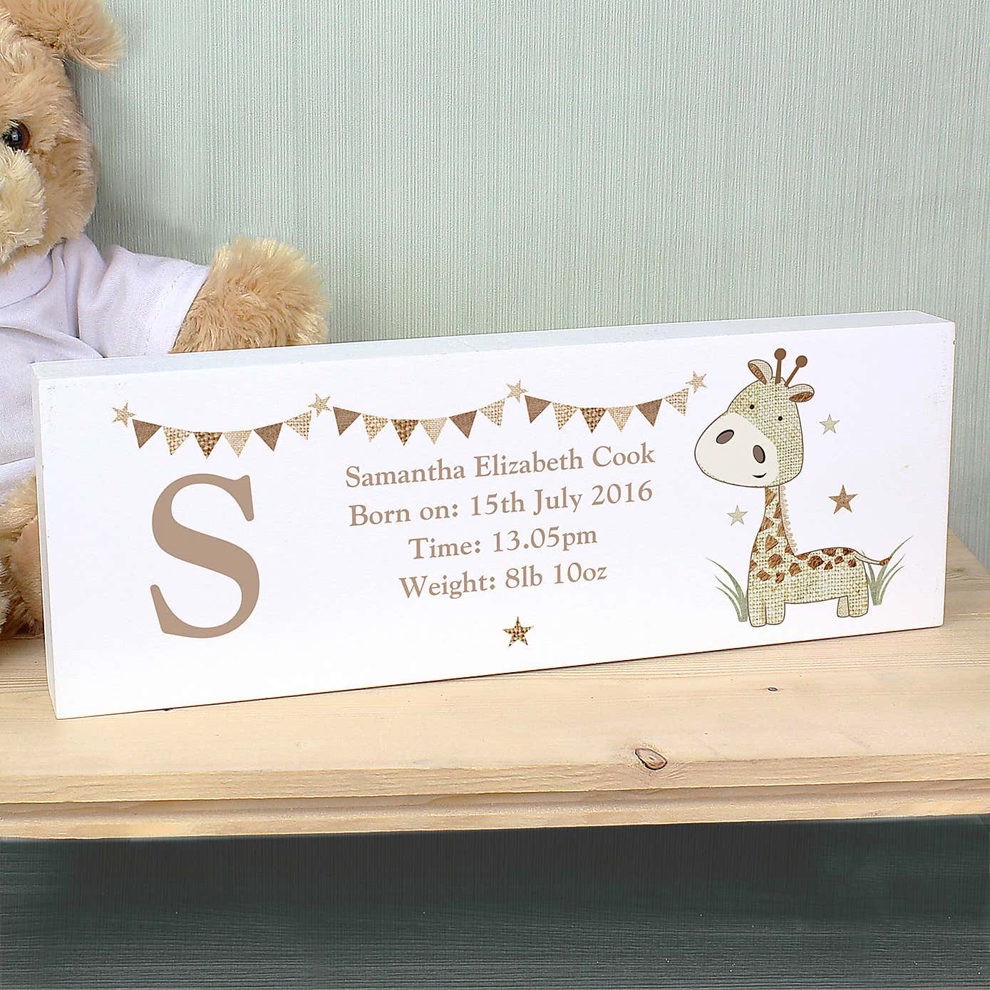 Personalised Hessian Giraffe Wooden Block Sign