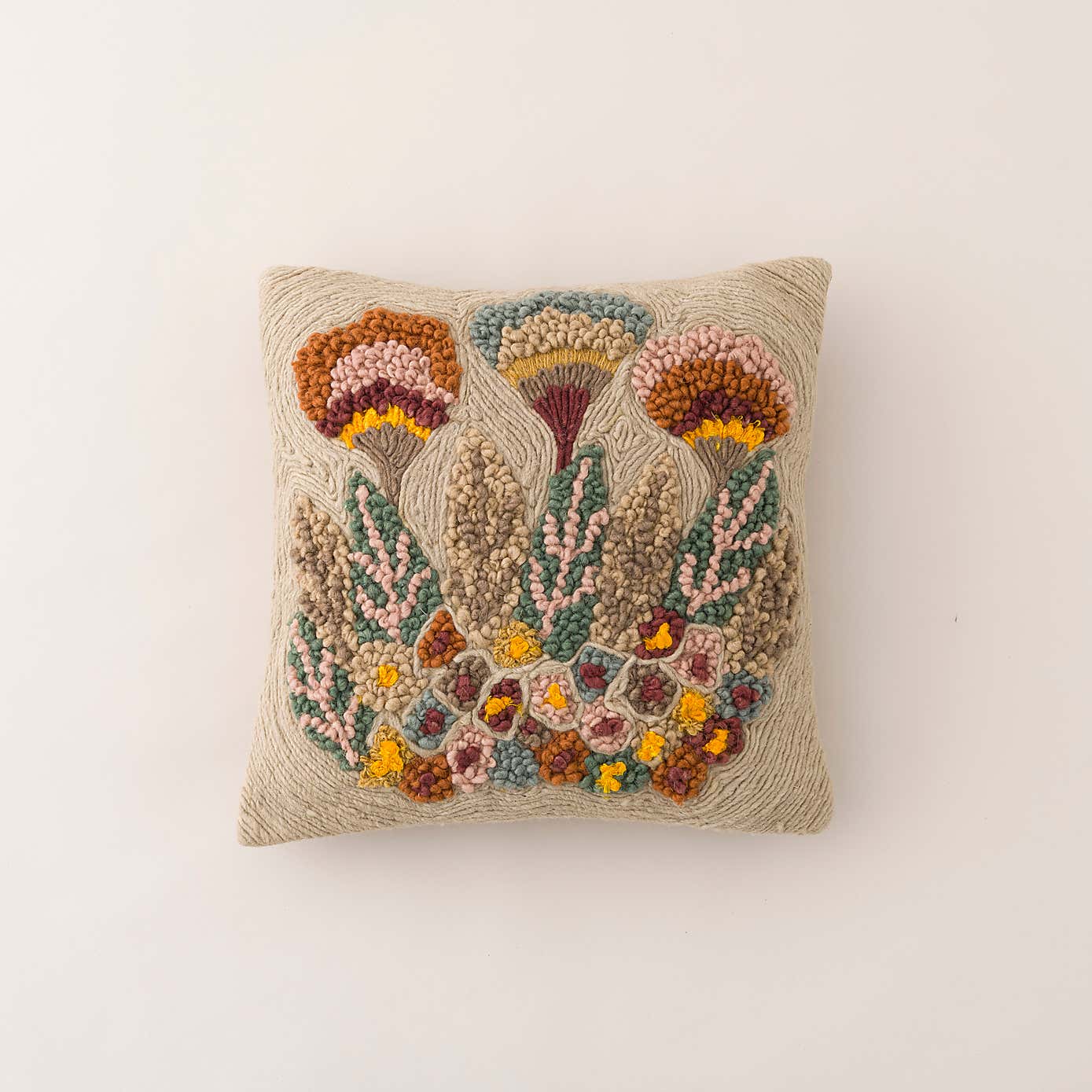 Hand Knotted Wool Floral Cushion