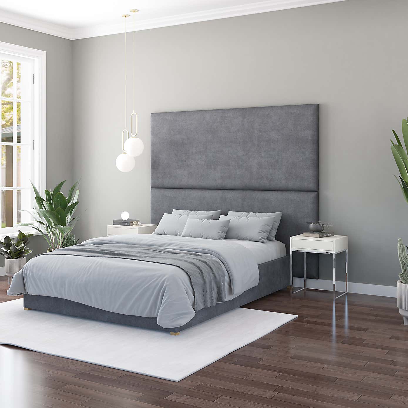 Hanging Wall Panel Dual Mount Plush Velvet Headboard