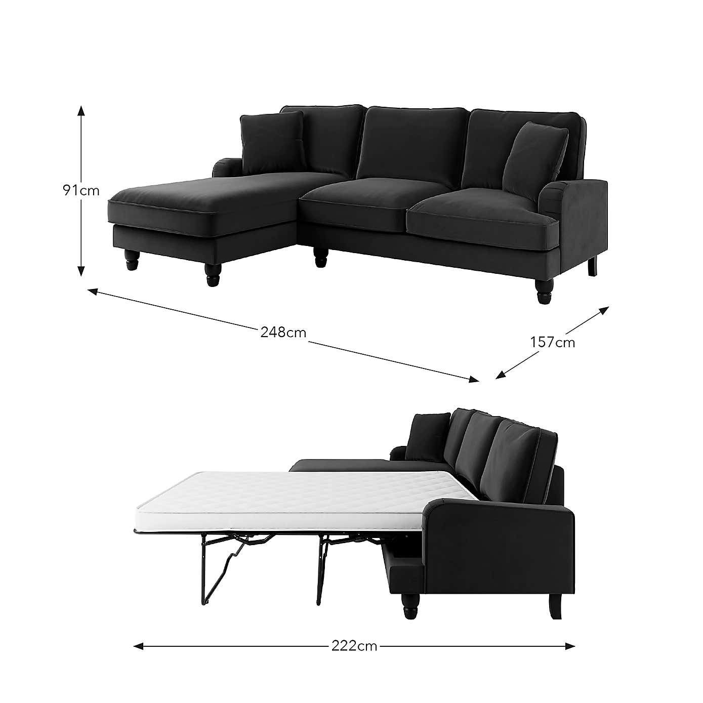 Beatrice Matte Velvet 4 Seater Corner Chaise Double Sofa Bed