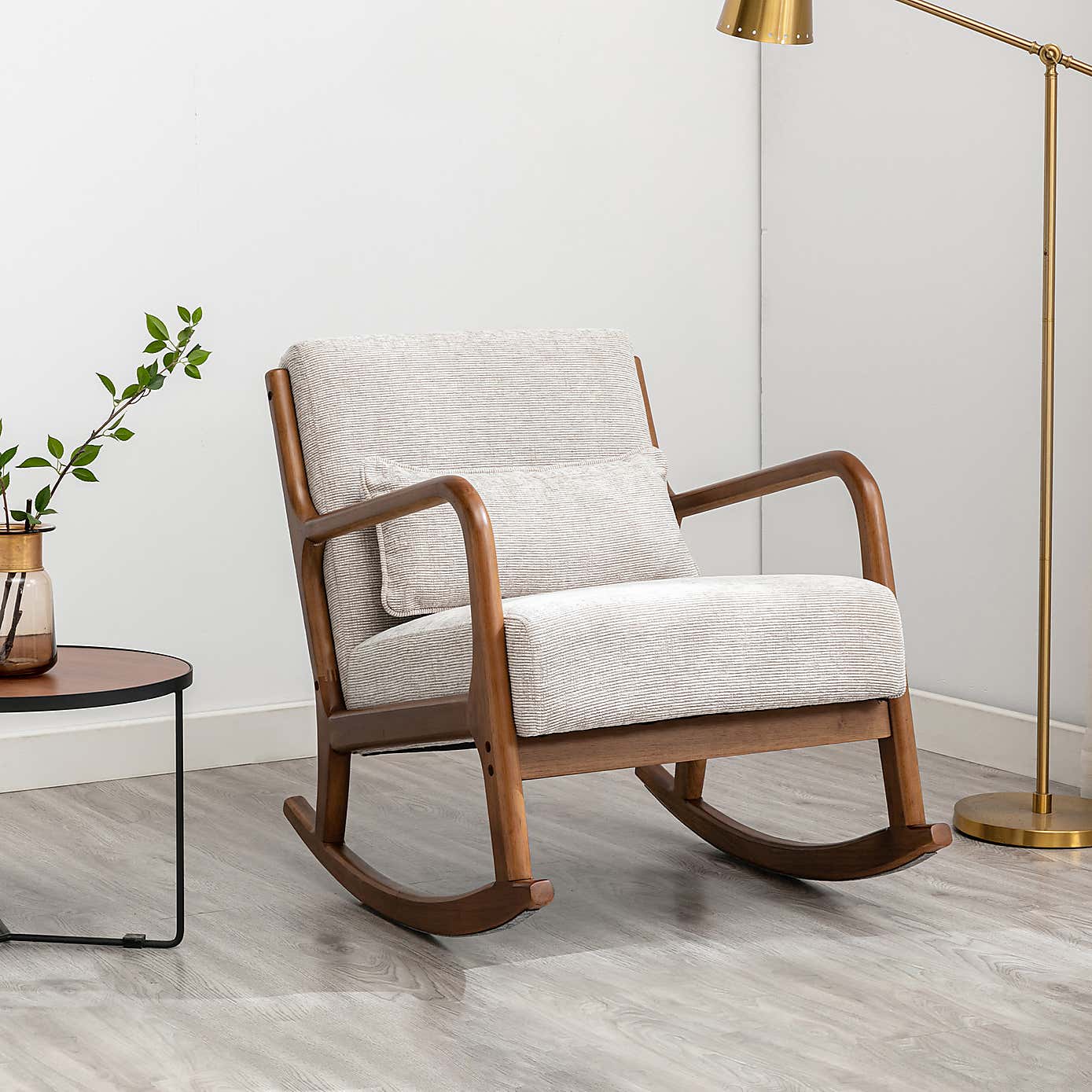 Khali Chenille Wooden Arm Rocking Chair