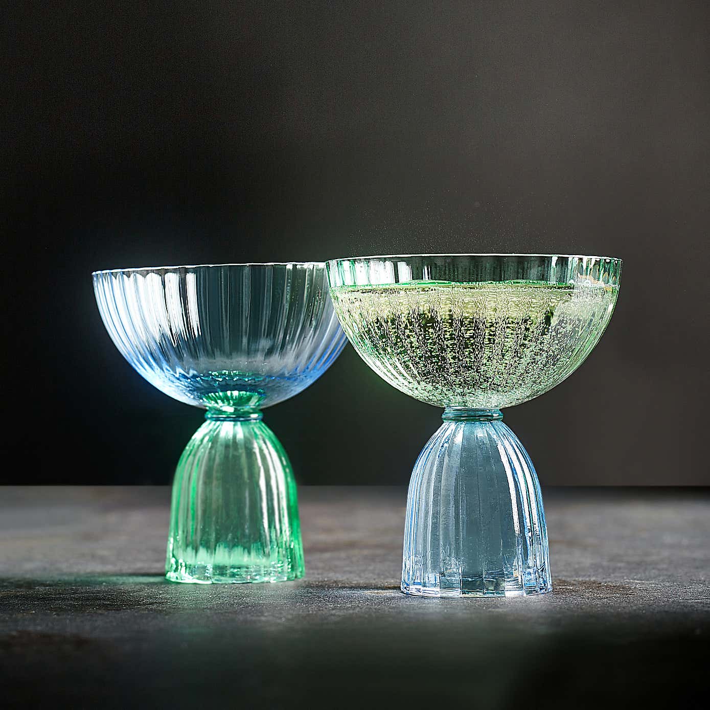 Set of 2 Florence Blue & Green Coupe Glasses
