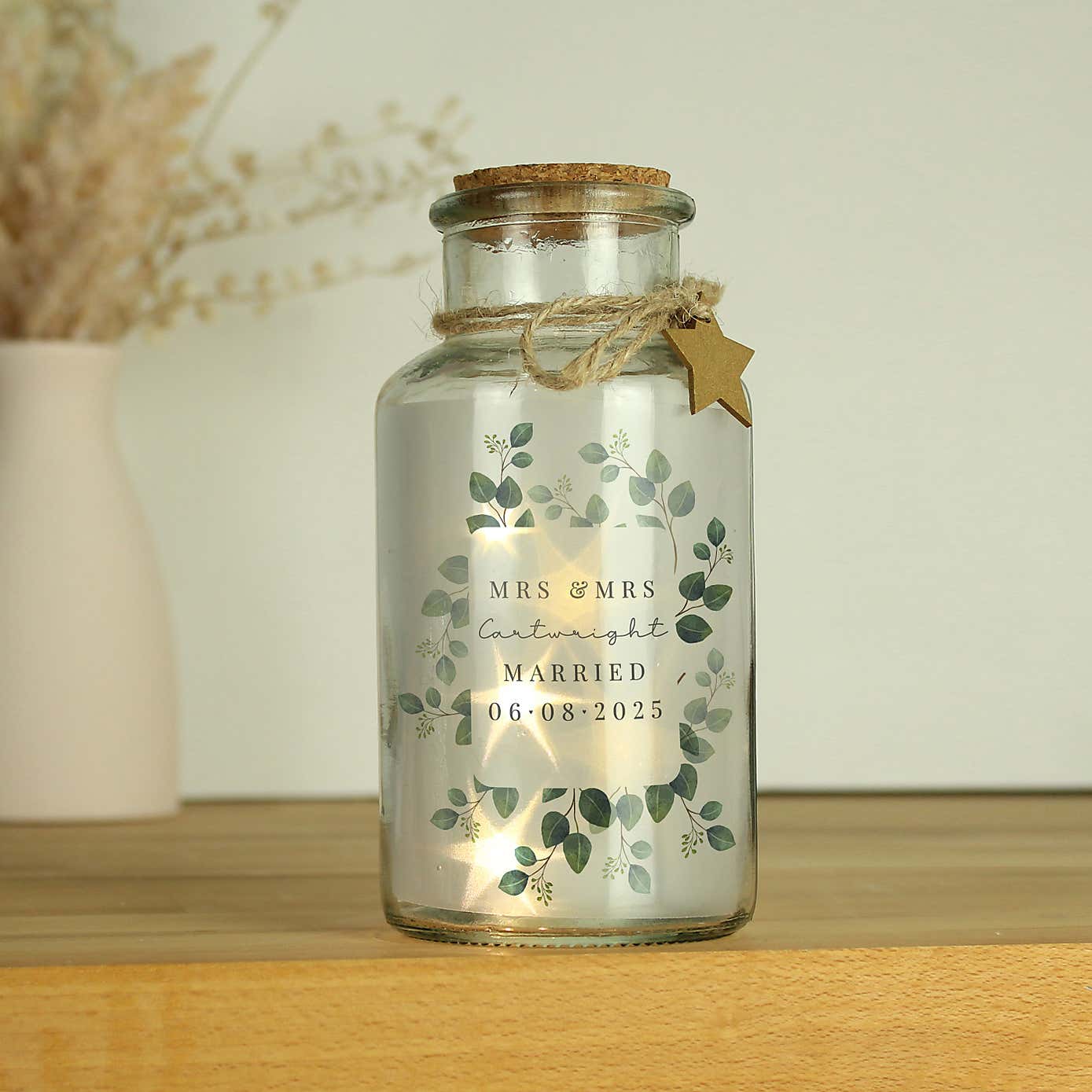 Personalised Botanical Glass LED Jar
