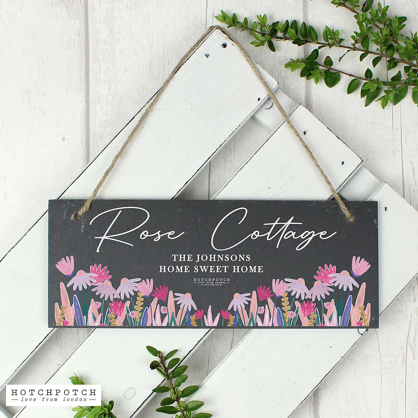 Personalised Wild Flowers Hanging Slate Sign