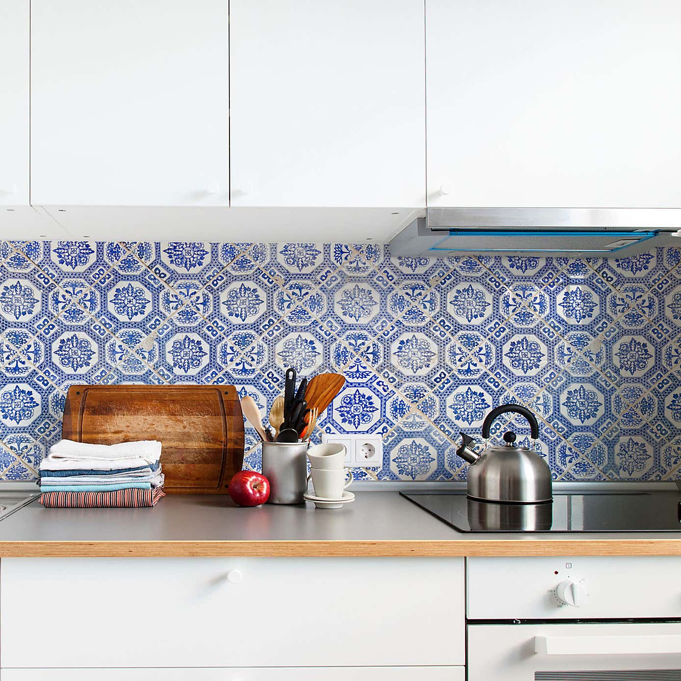 Blue Self Adhesive Backsplash Wallpaper