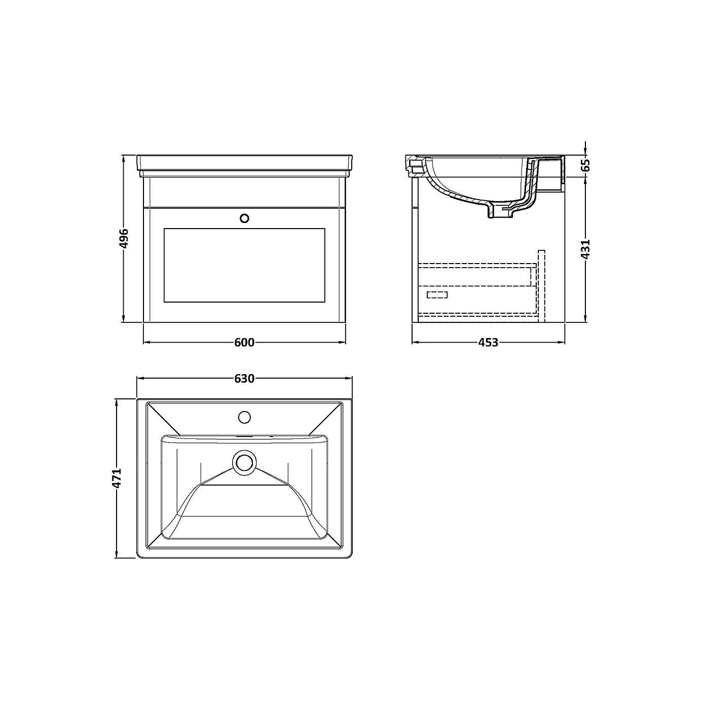 Classique Wall Mounted 1 Drawer Vanity Unit with Basin