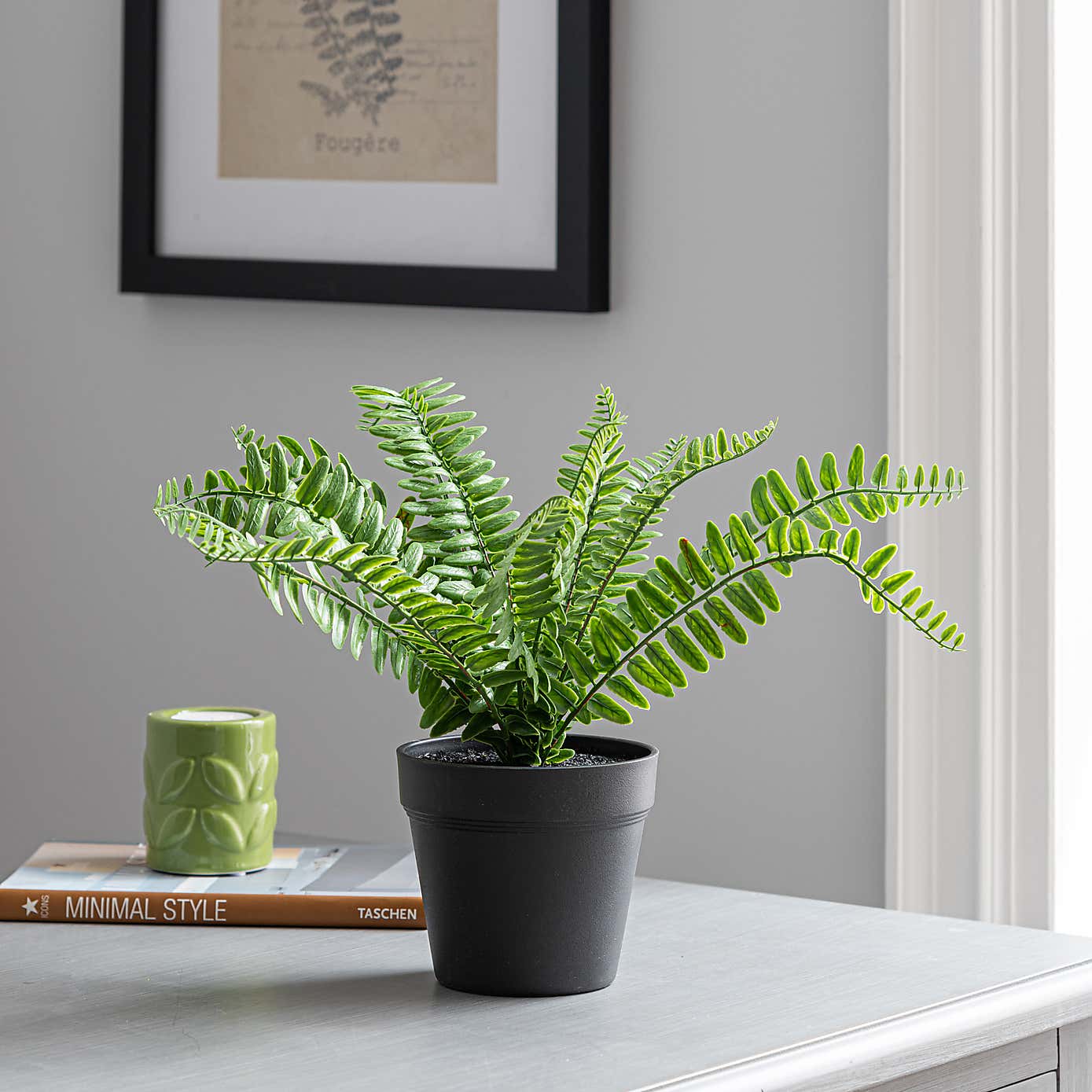 Artificial Fern in Black Plant Pot