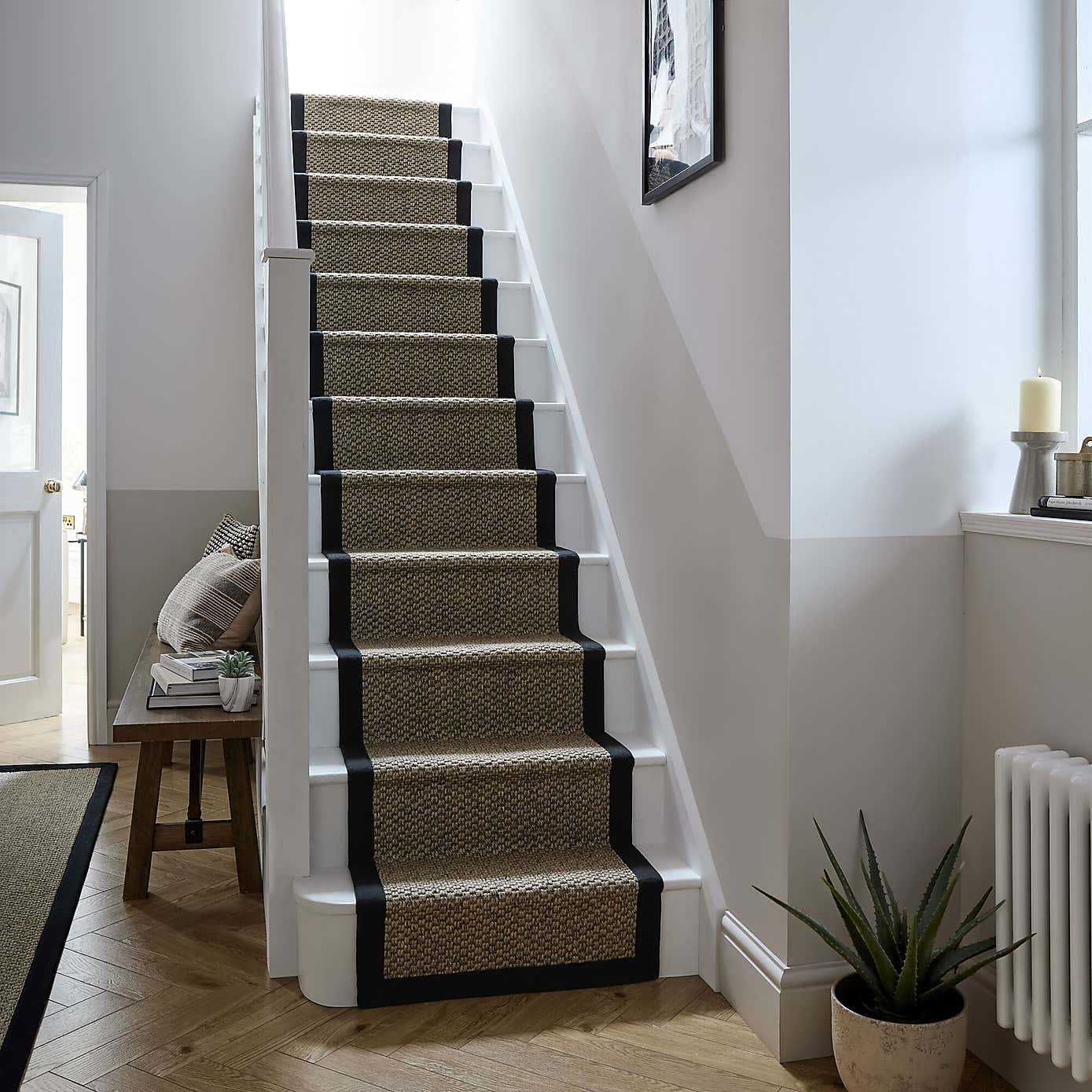 Sisal Look Washable Border Stair Runner