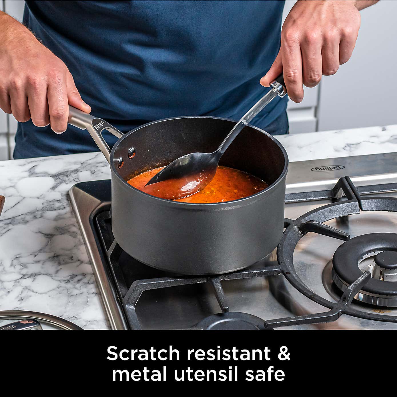 Ninja ZEROSTICK Hard Anodised Saucepan with Lid, 18cm