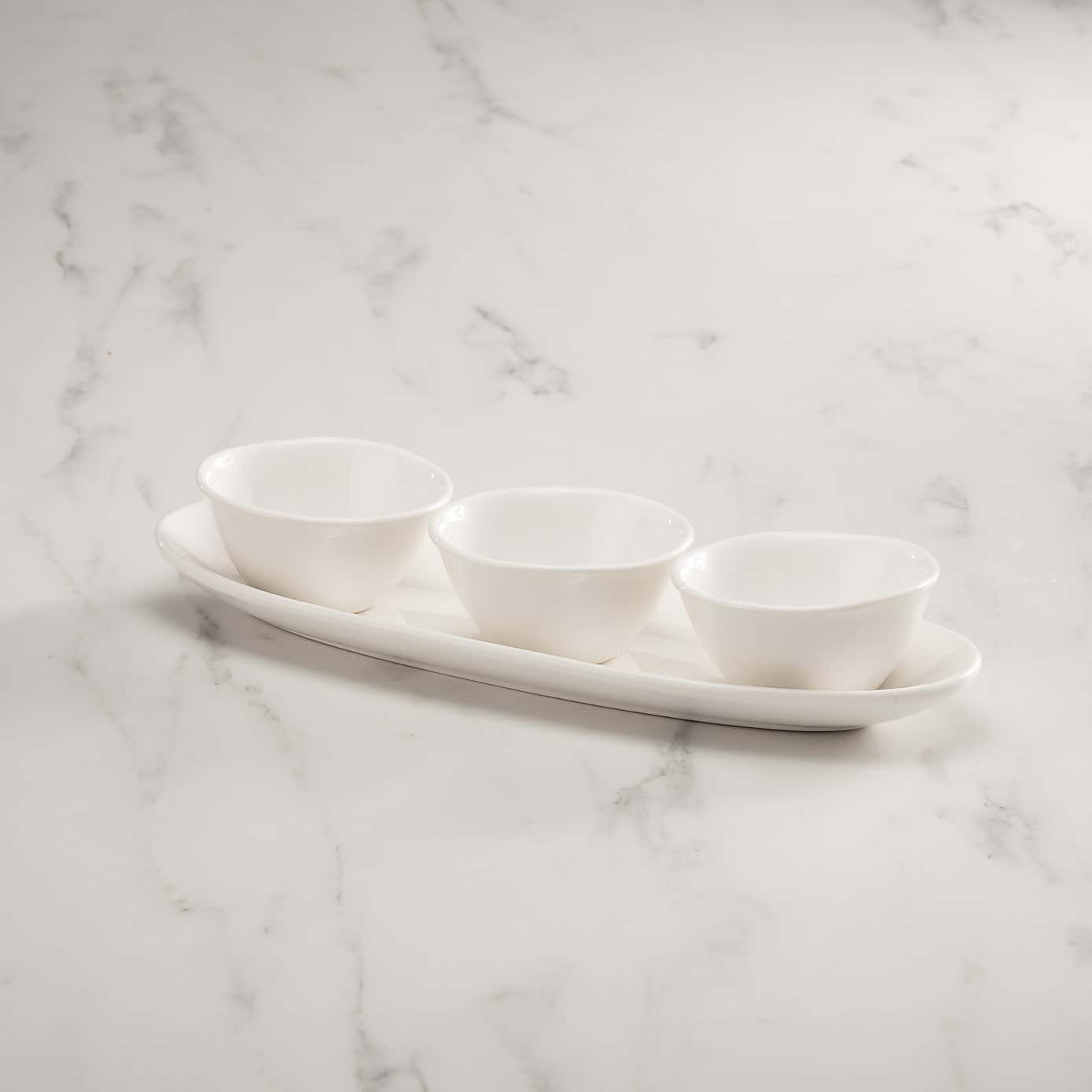 Dover White Tray and Dip Bowls
