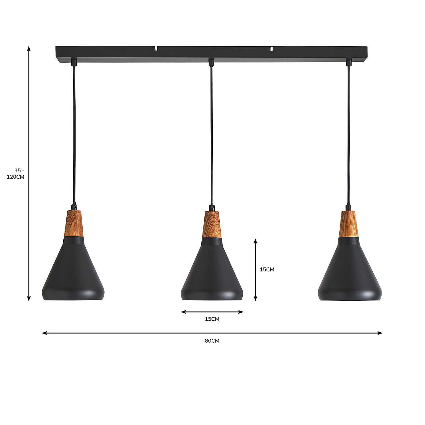 Elements Wolston 3 Light Diner Ceiling Fitting