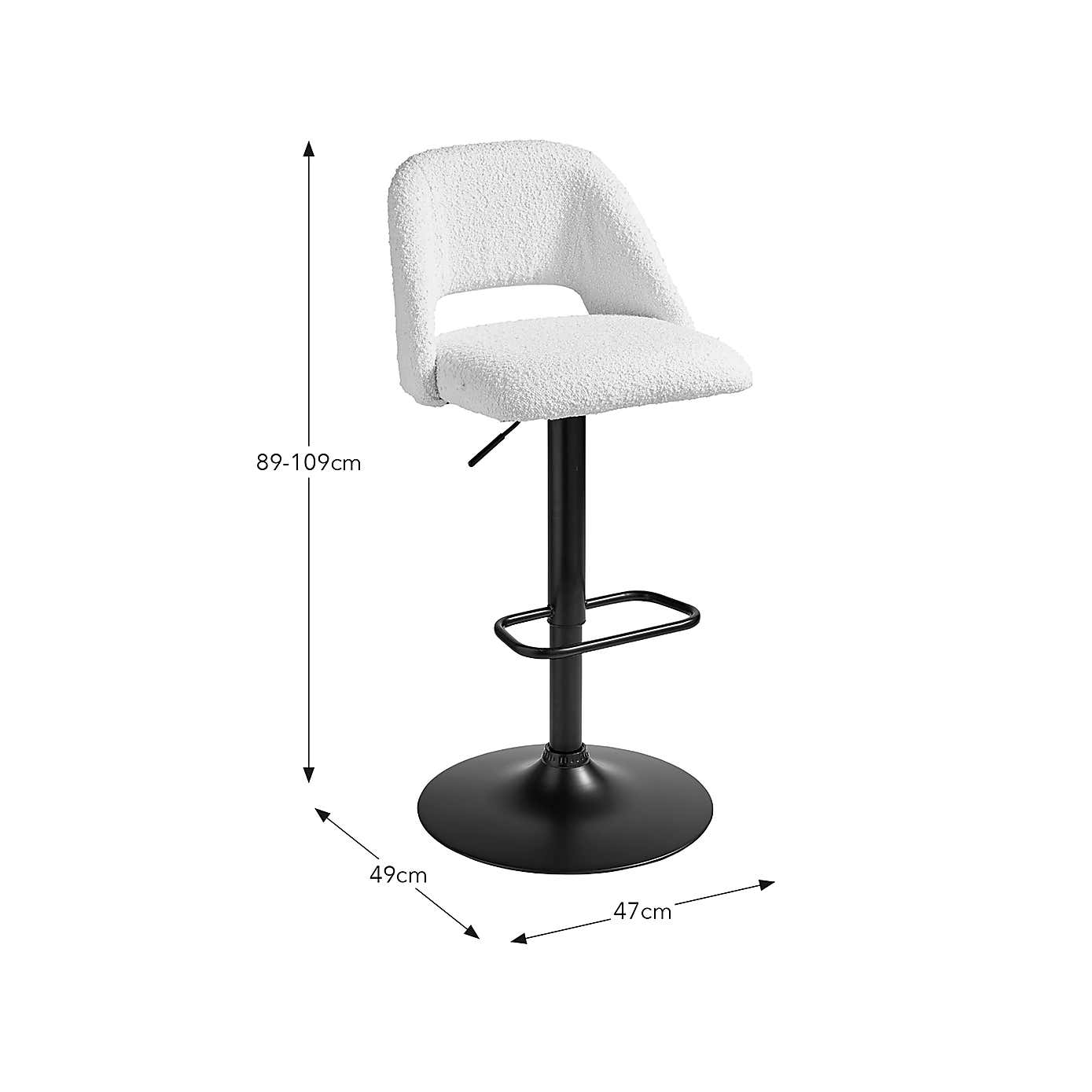 Jonas Adjustable Height Bar Stool, Ivory Boucle