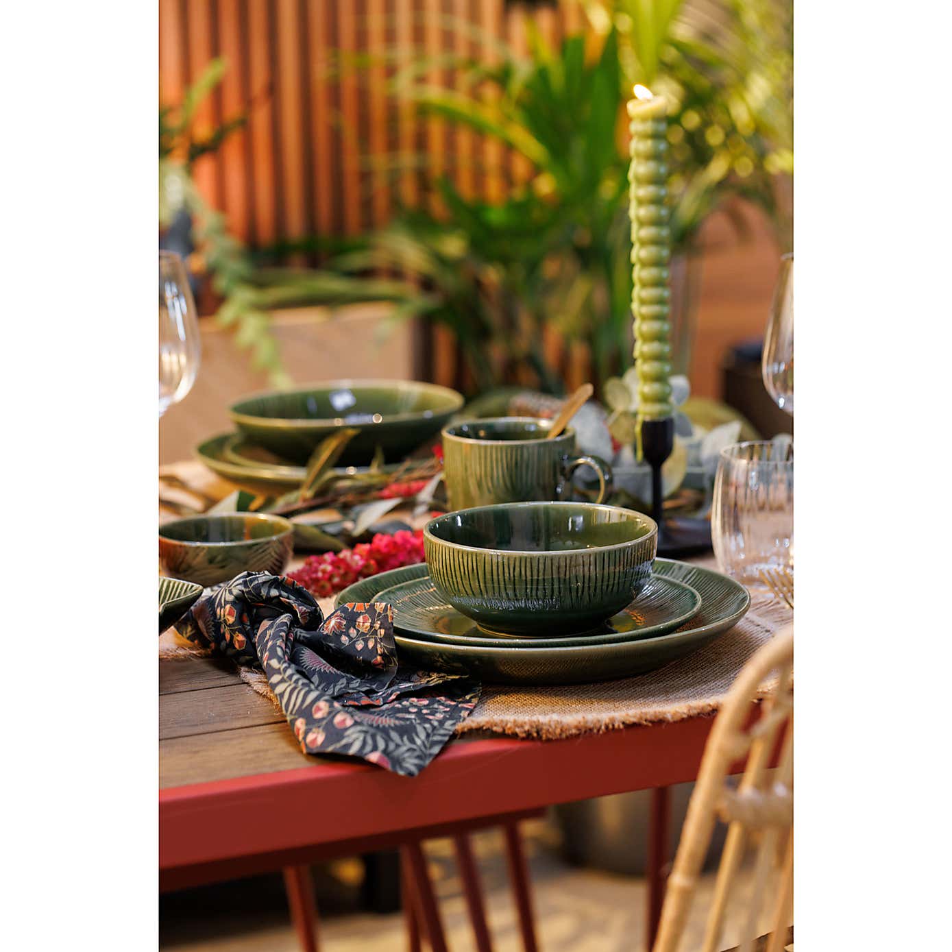 Mikasa Jardin Set of 4 Green Stoneware Cereal Bowls