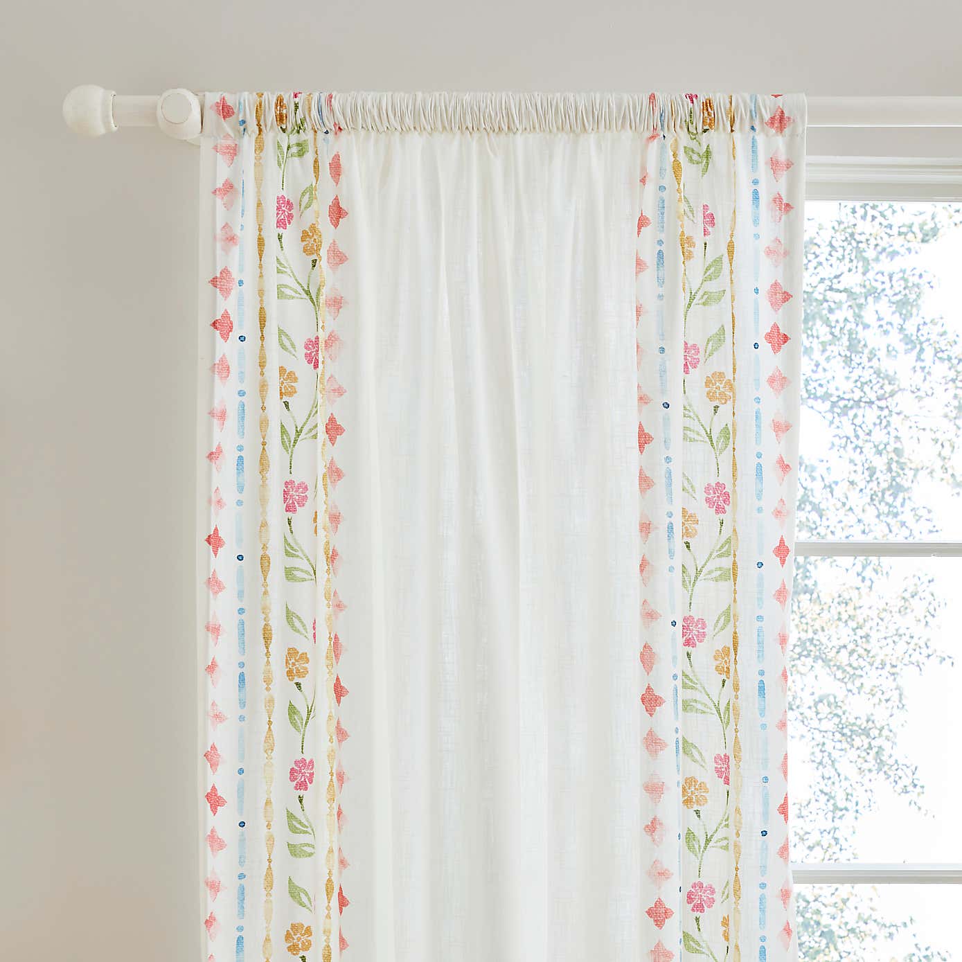 Cotton Bordered Tile Print Slot Top Voile Panel