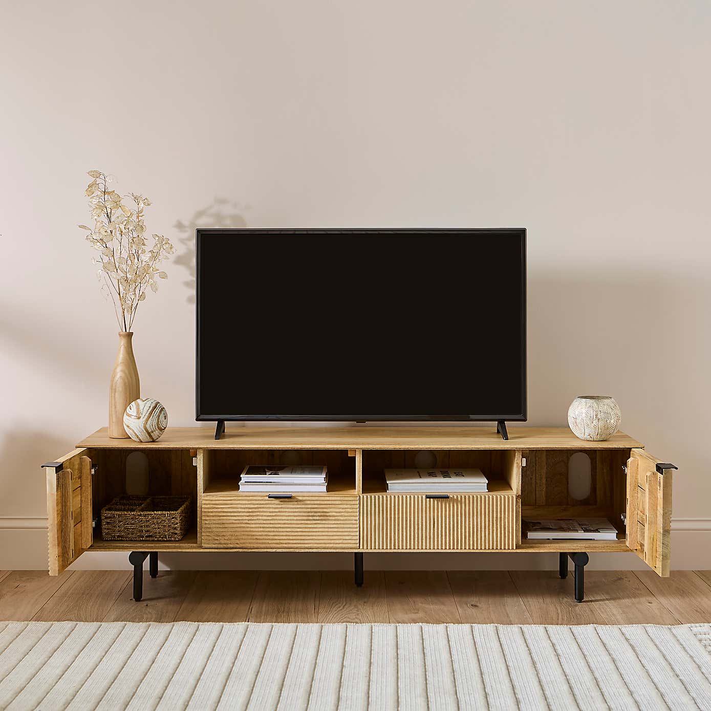Spencer Extra Wide TV Unit for TVs up to 80", Mango Wood