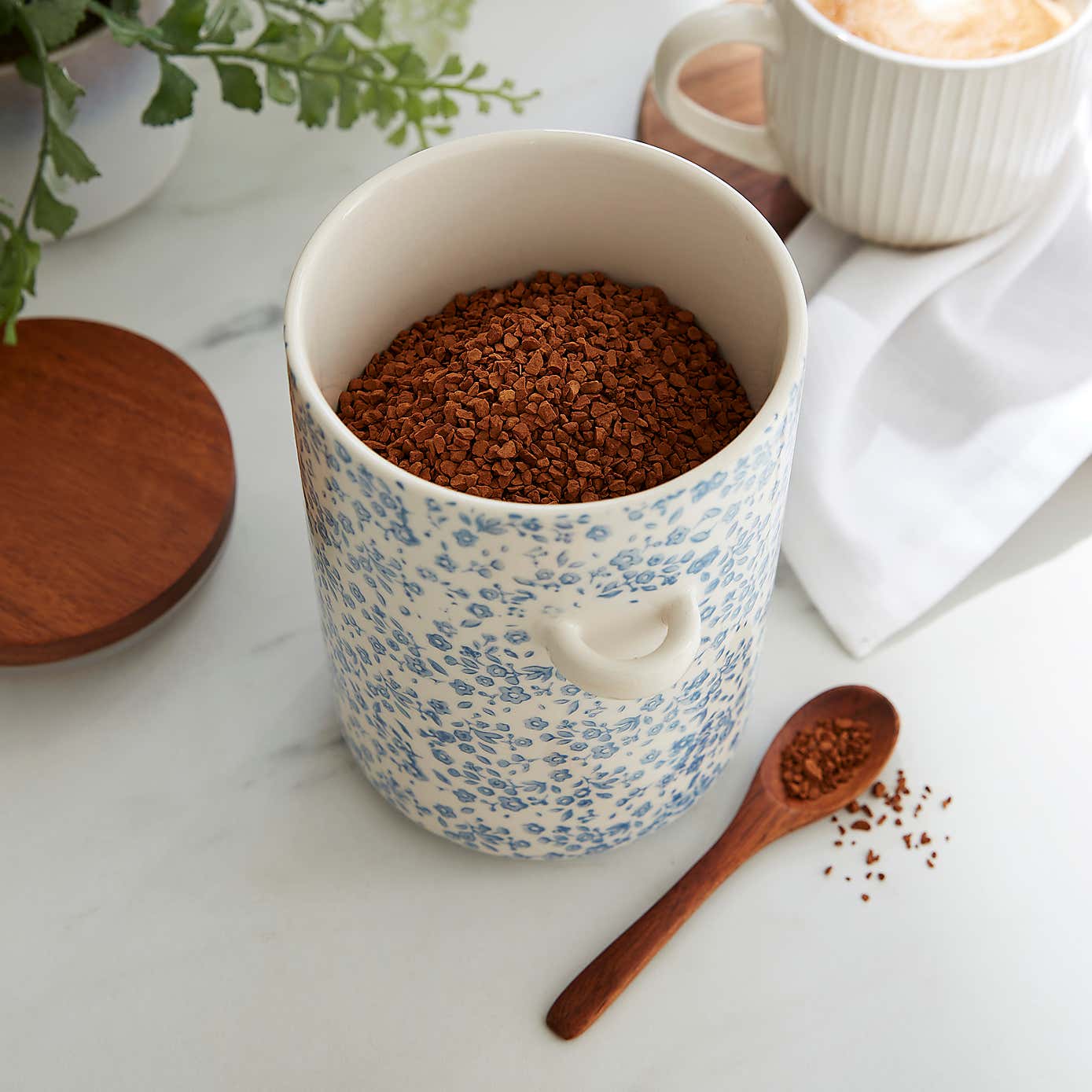 Blue Floral Canister with Spoon