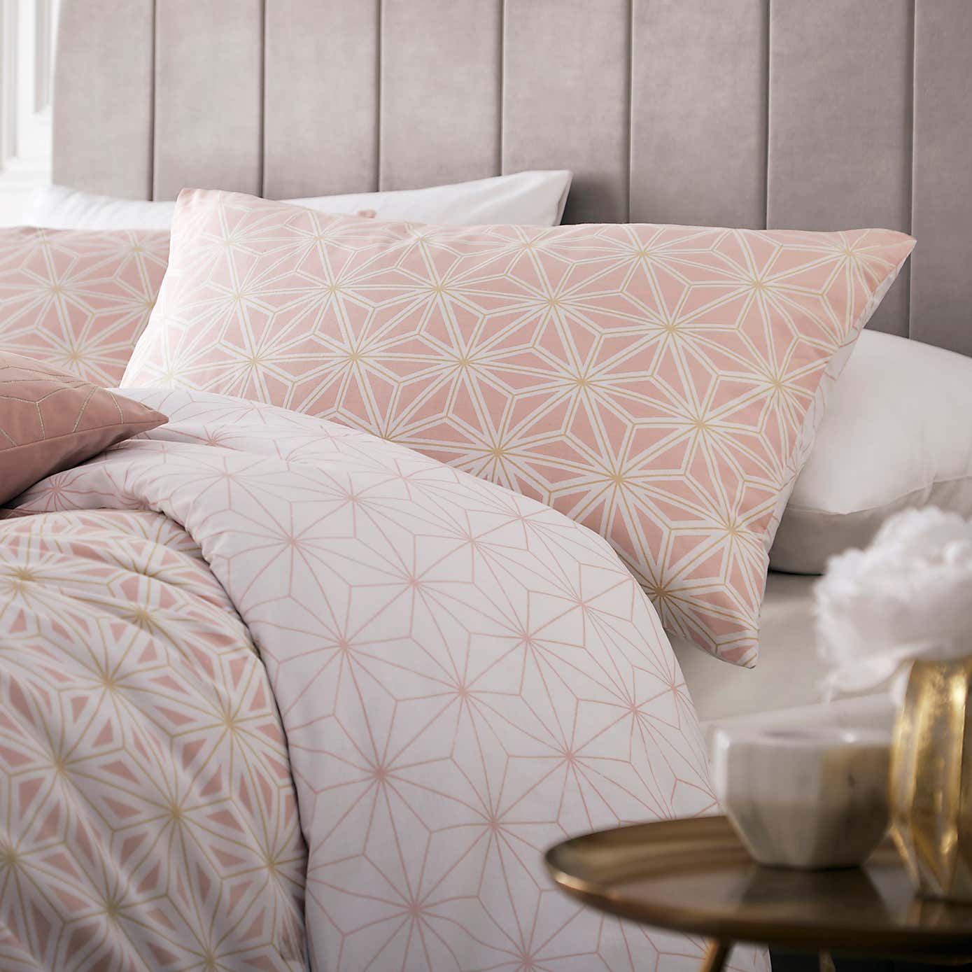 furn. Tessellate Geometric Blush Reversible Duvet Cover and Pillowcase Set