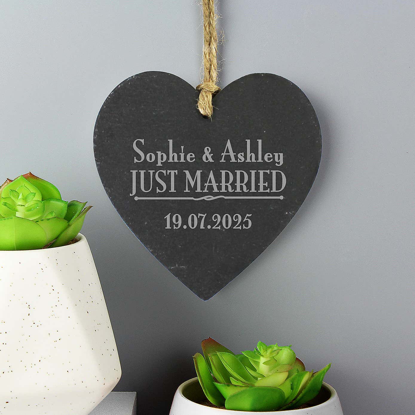 Personalised Just Married... Slate Heart Decoration