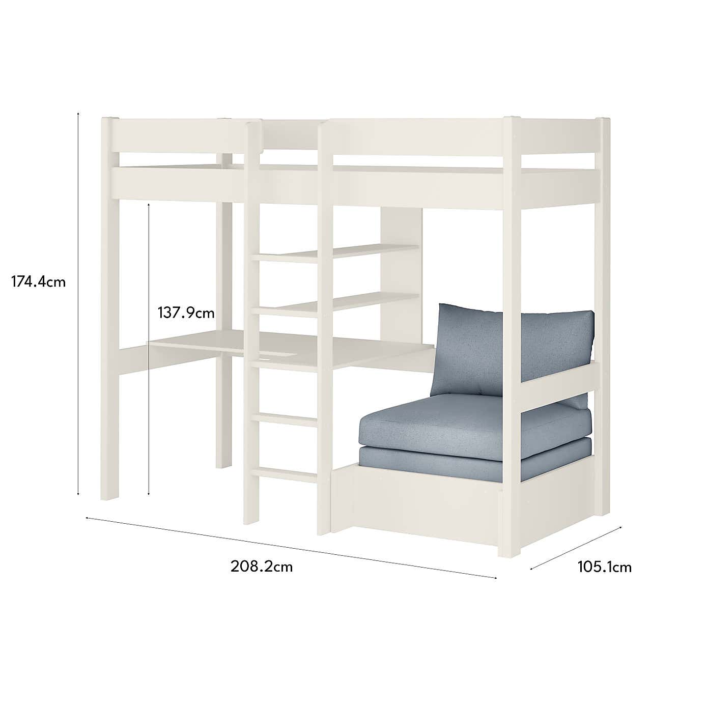 Stompa Uno Highsleeper With Chair Bed And Cushion Set, Pine