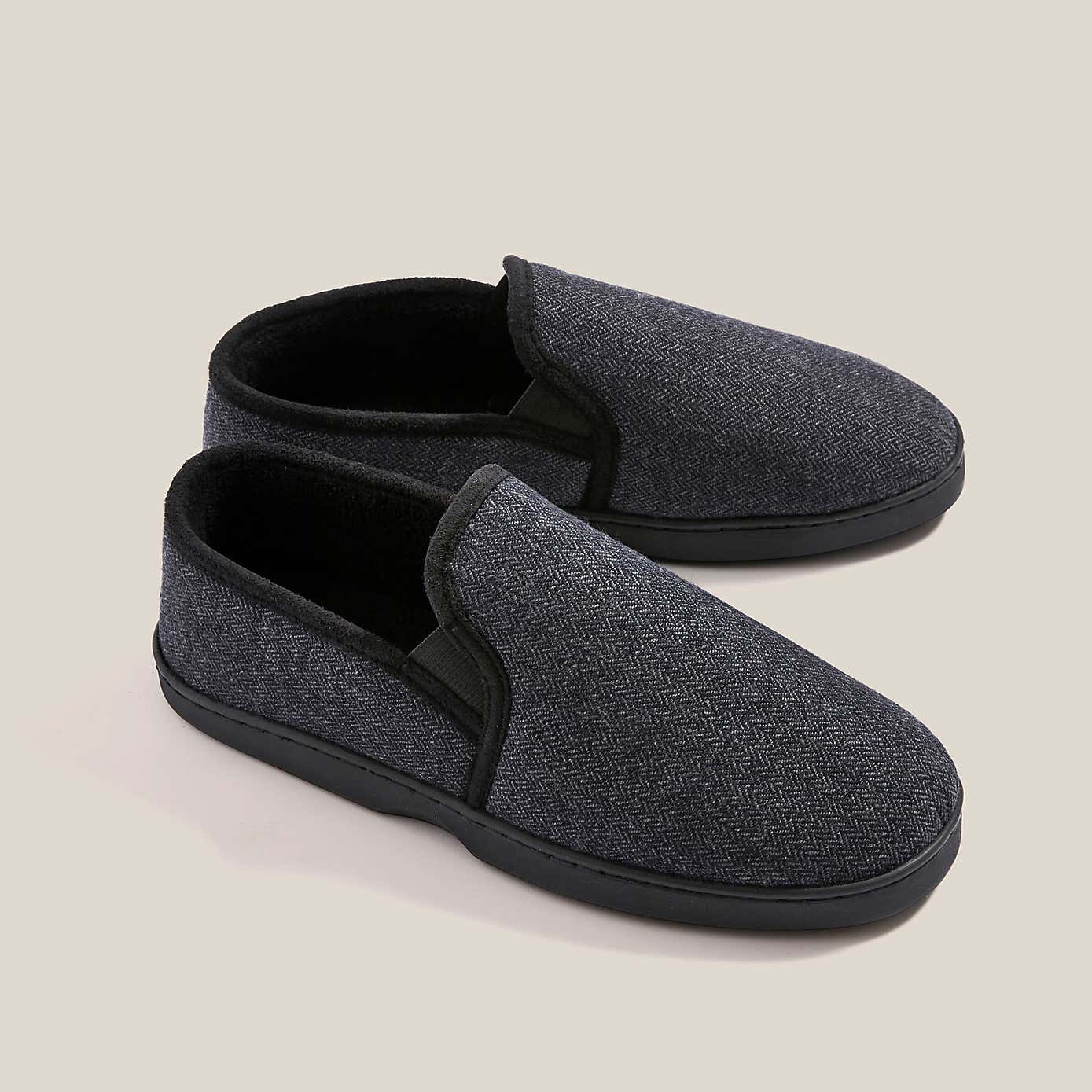 Mens Grey Herringbone Cupsole Slippers