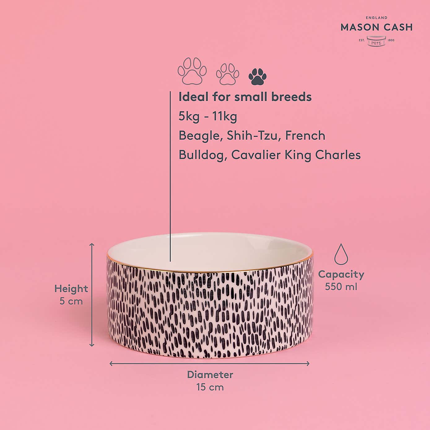 Set of 2 Gold Rim Spotty Dog Bowls