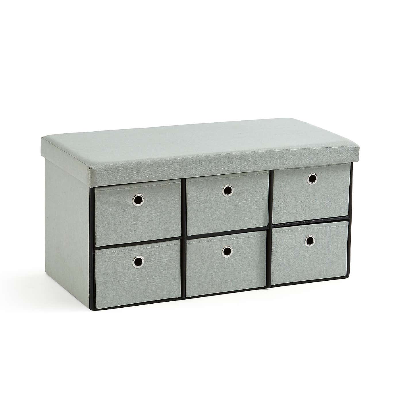 6 Drawer Faux Linen Foldable Ottoman