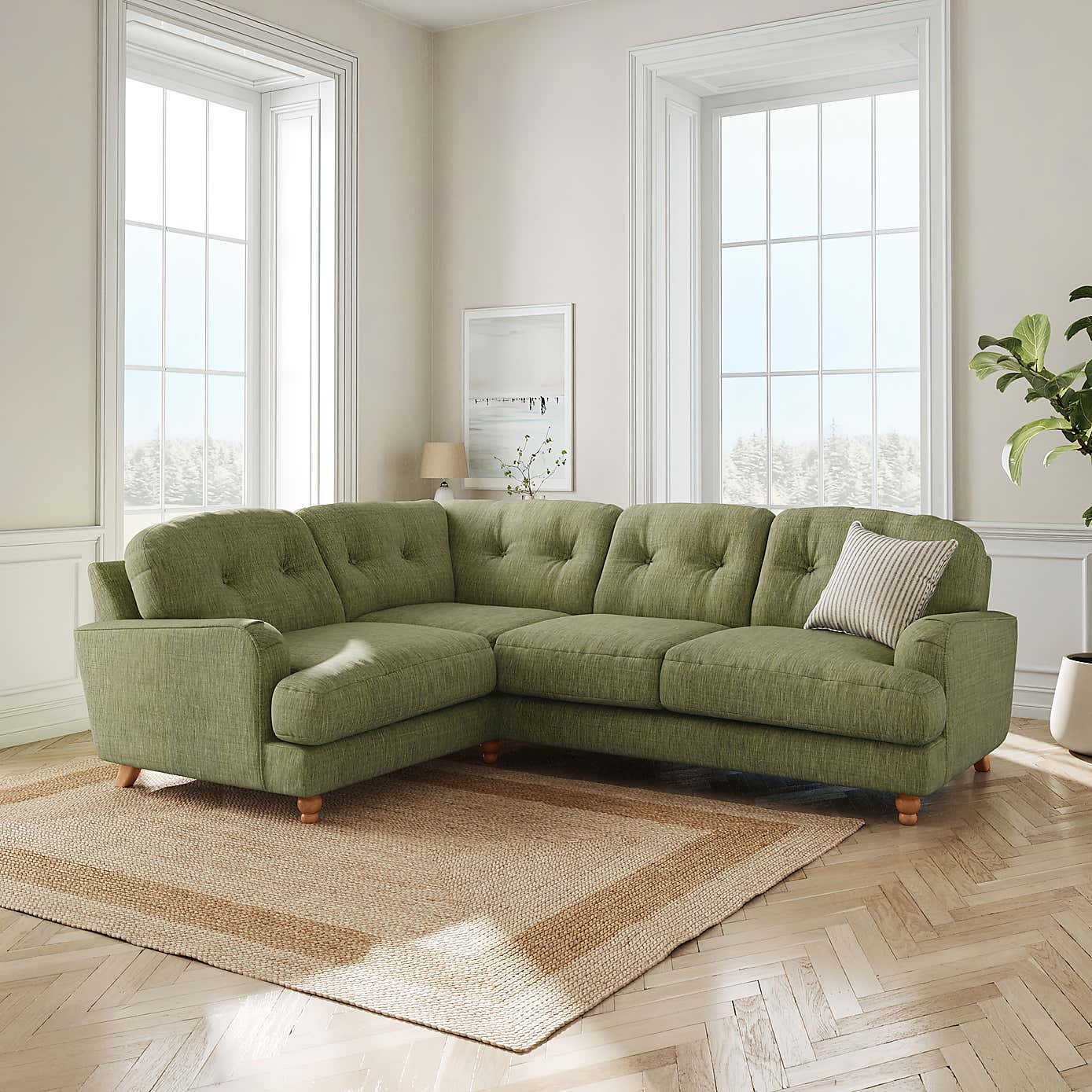 Martha Slub Faux Linen Full Corner Sofa